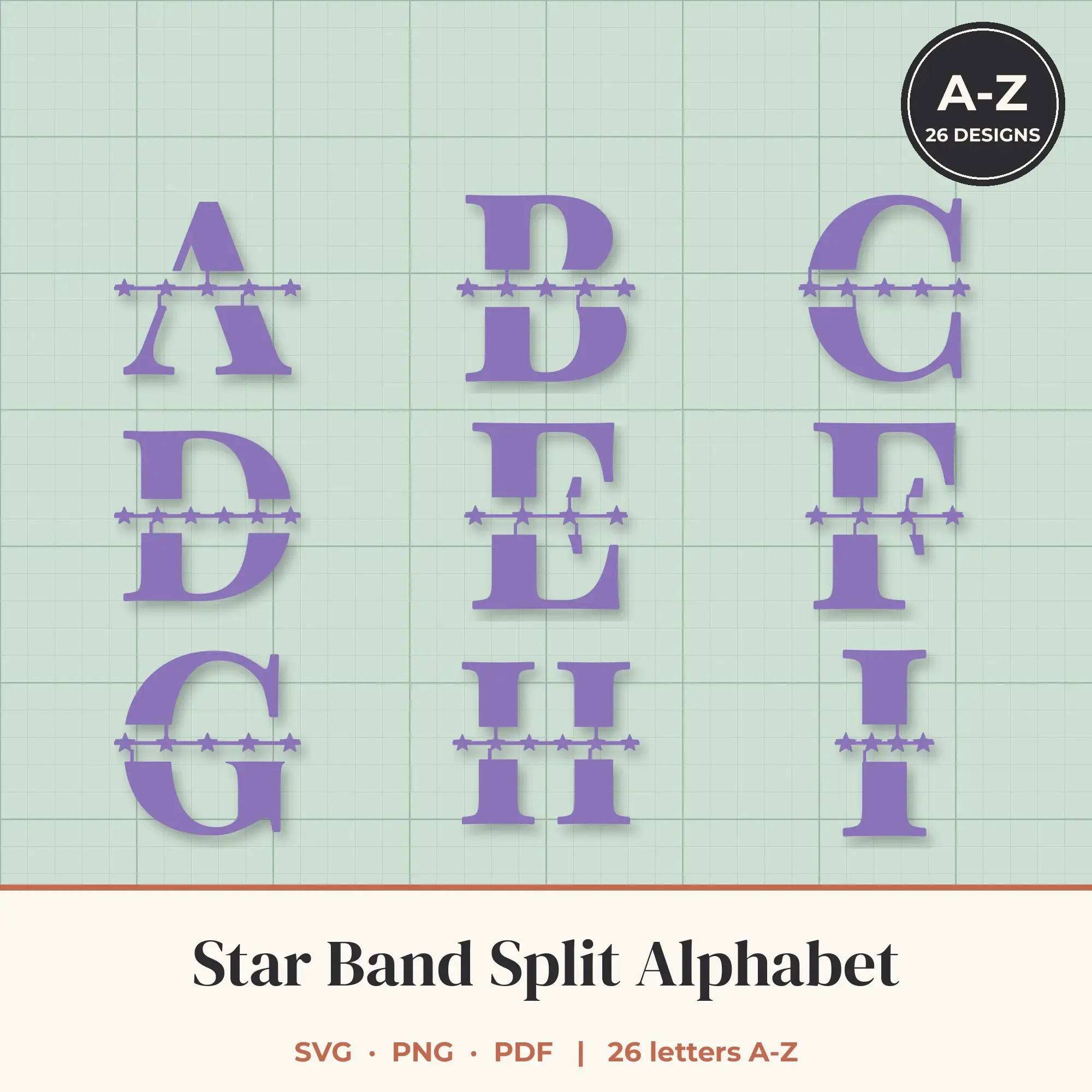 Star Band Split Letter Alphabet SVG Bundle - Chunky Serif A to Z preview