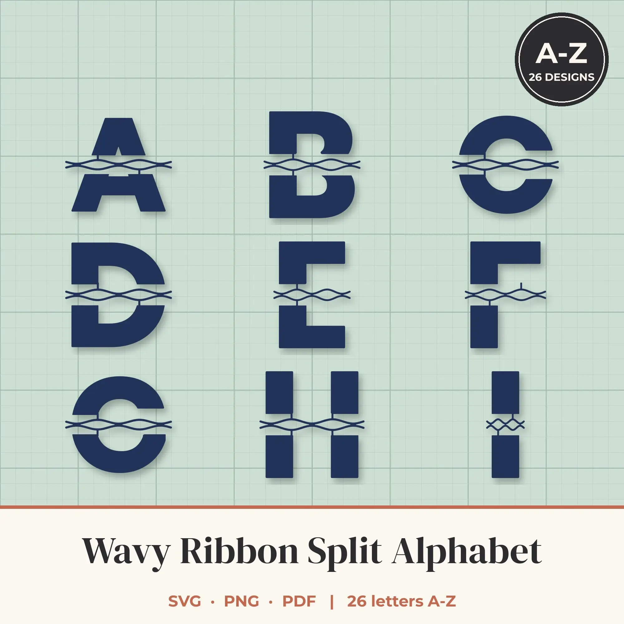Wavy Ribbon Split Letter Alphabet SVG Bundle - Rounded A to Z preview