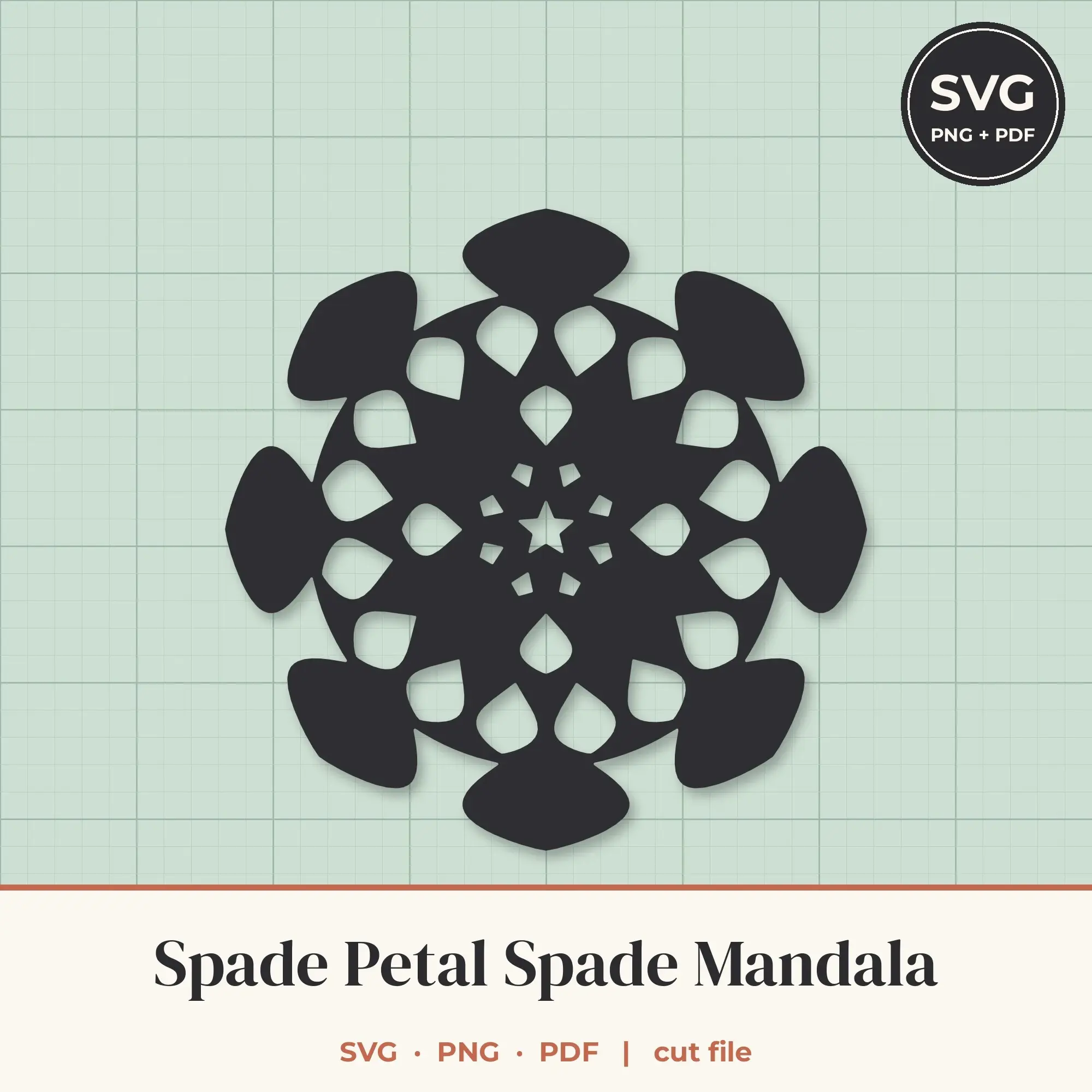 Spade Petal Spade Mandala SVG - 8-Fold Cut File, preview 1 of 2