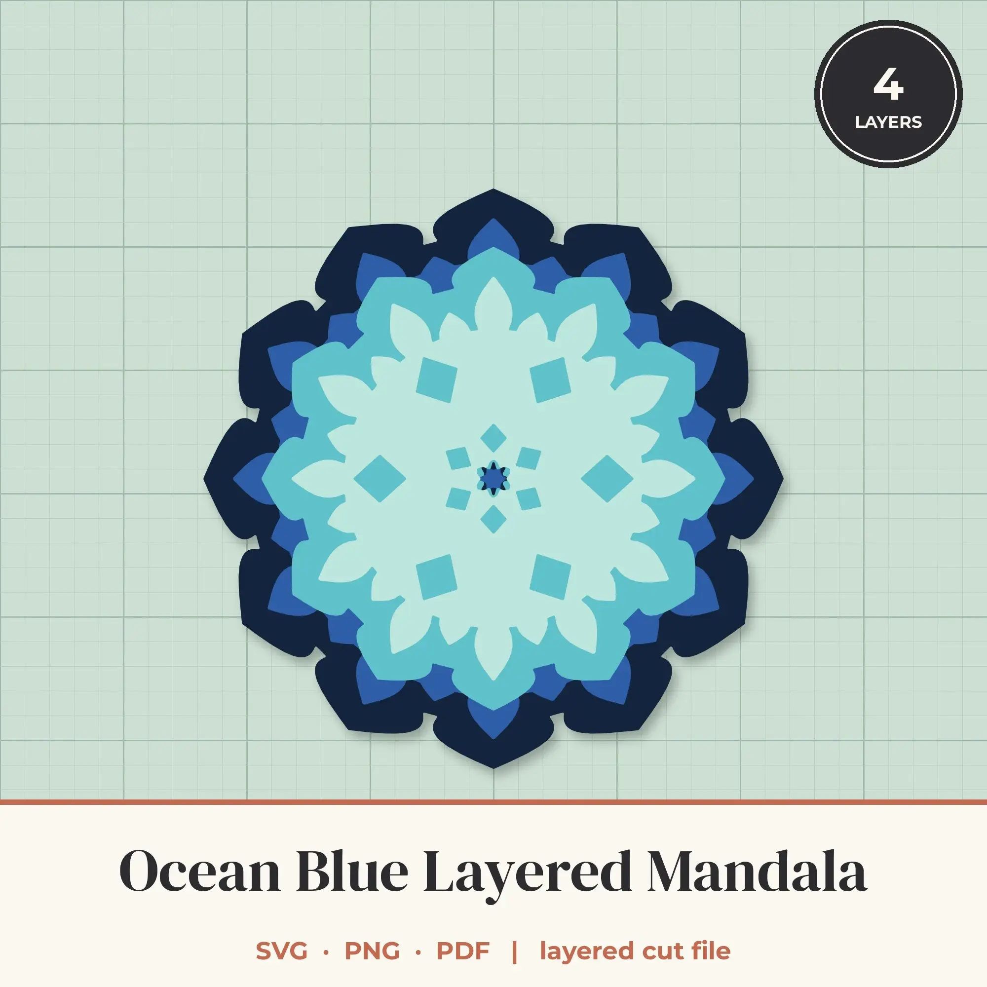 Ocean Blue Layered Mandala SVG - 4 Layer 12-Fold Design preview