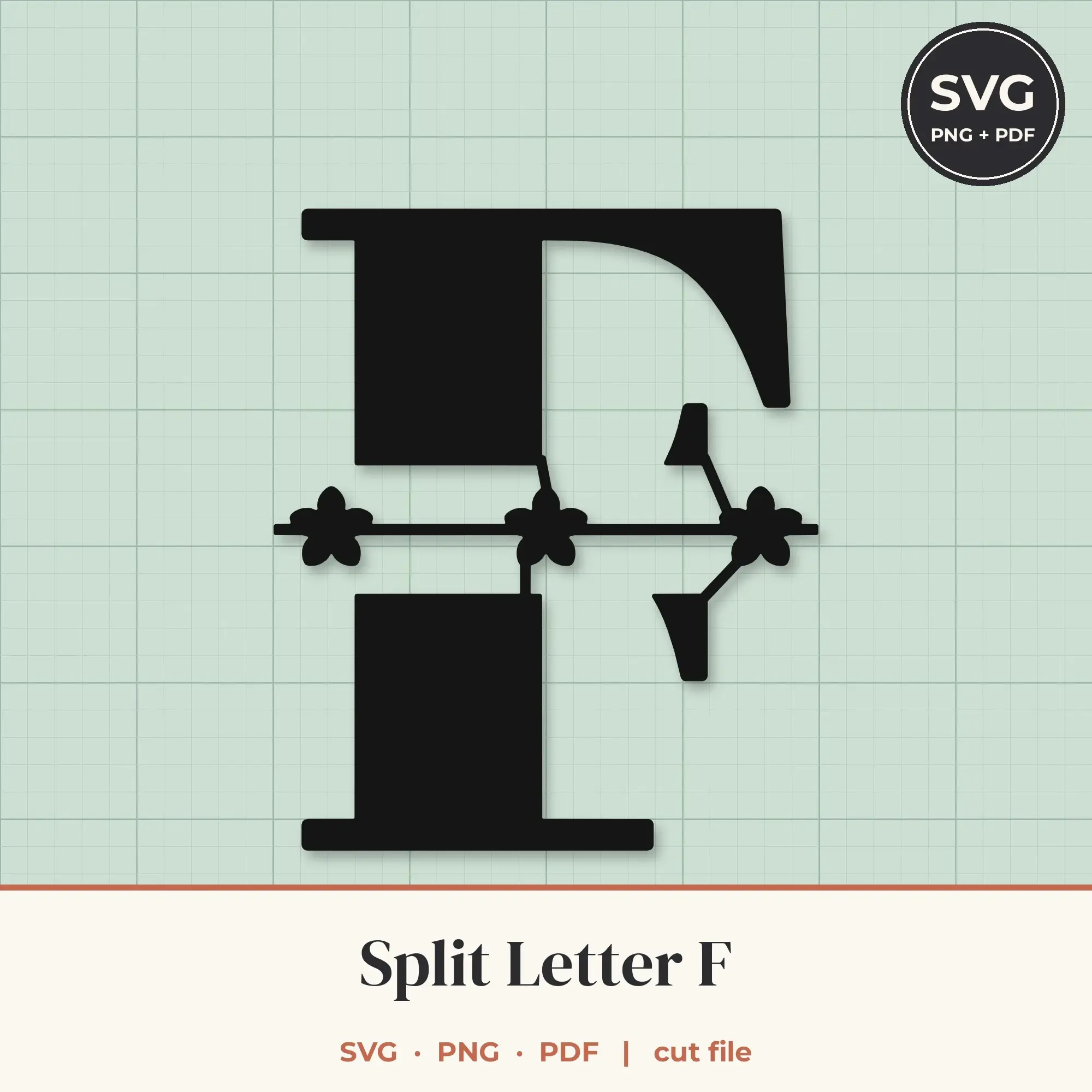 Letter F Split Monogram SVG - Floral Band Cut File preview