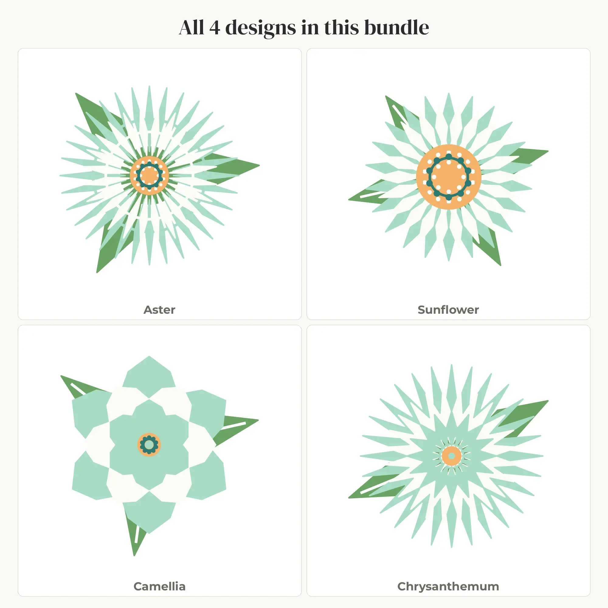 Mint Layered Flower SVG Bundle - 4 Geometric Blooms, preview 2 of 2
