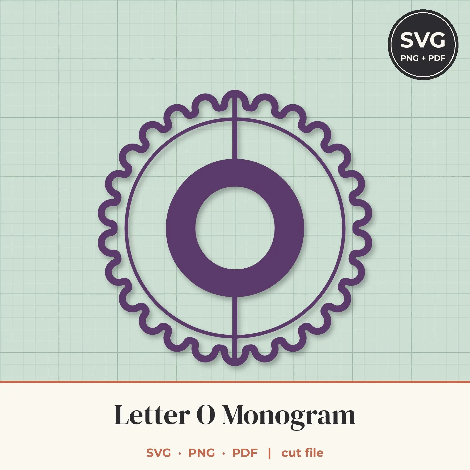 Letter O Scalloped Circle Monogram SVG Cut File preview