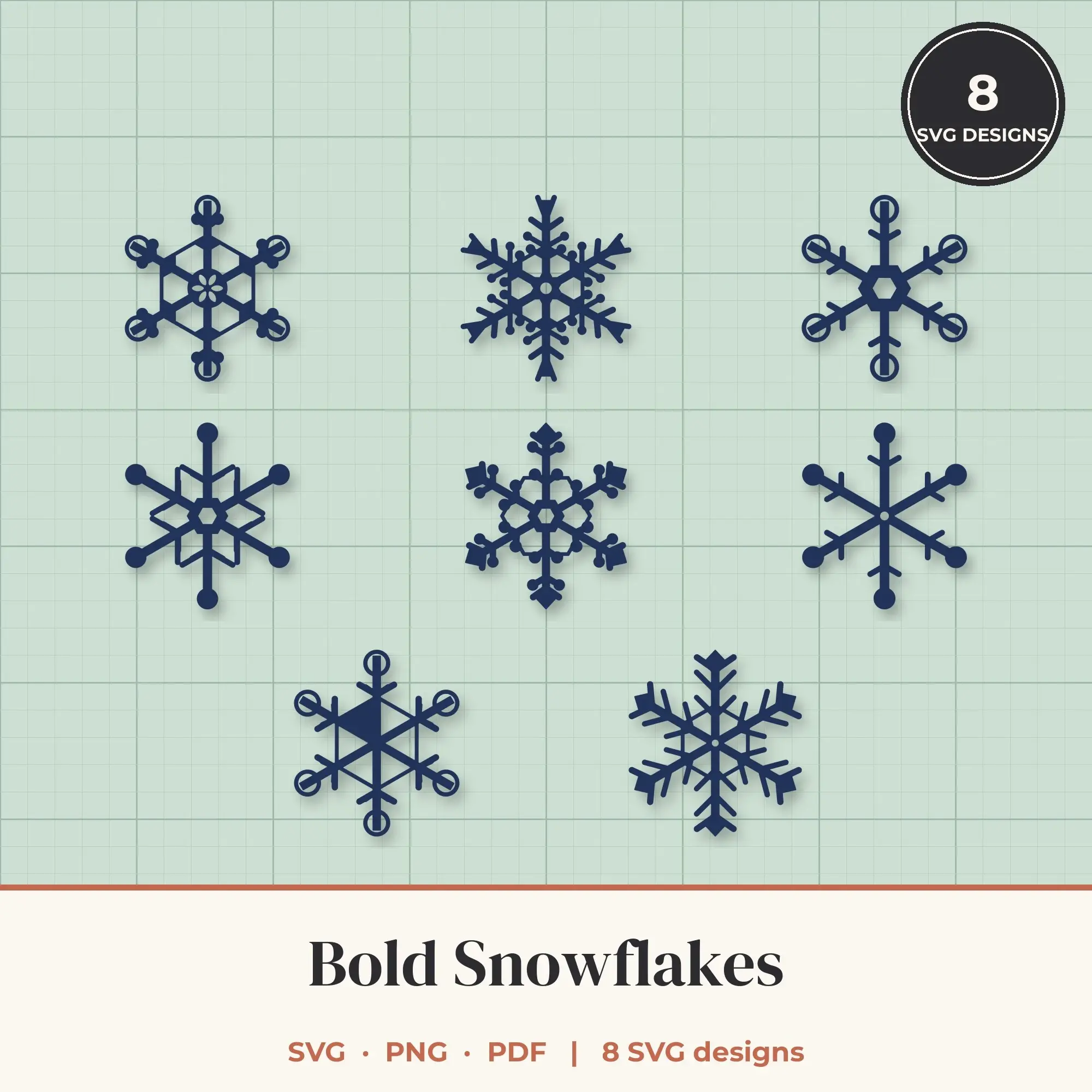 Bold Snowflake SVG Bundle - 8 Snowflake Cut Files preview