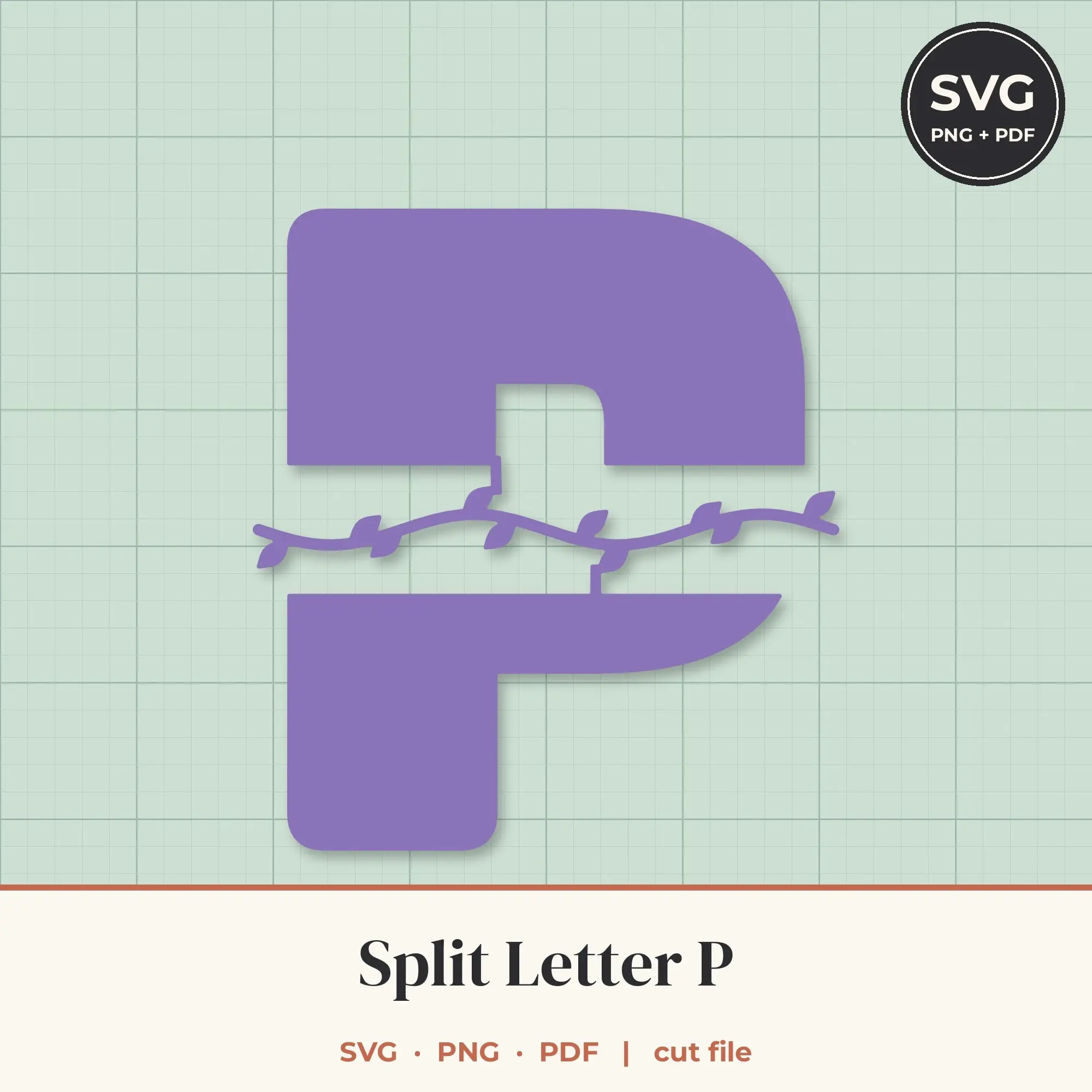 Letter P Split Monogram SVG - Leafy Vine Cut File preview