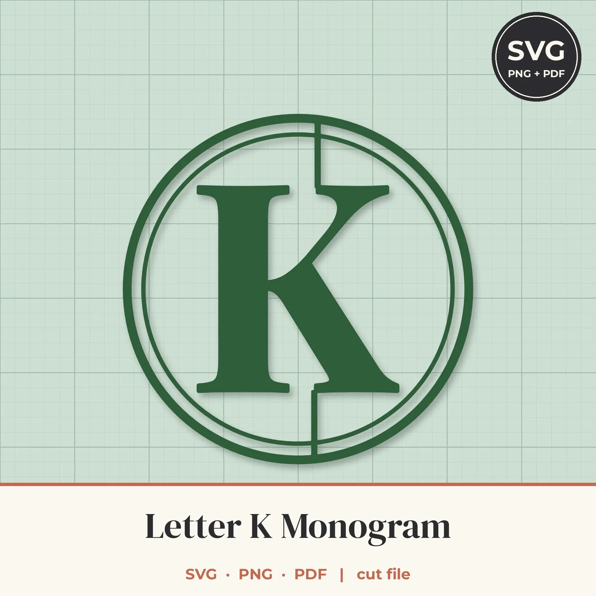 Letter K Double Circle Monogram SVG Cut File preview