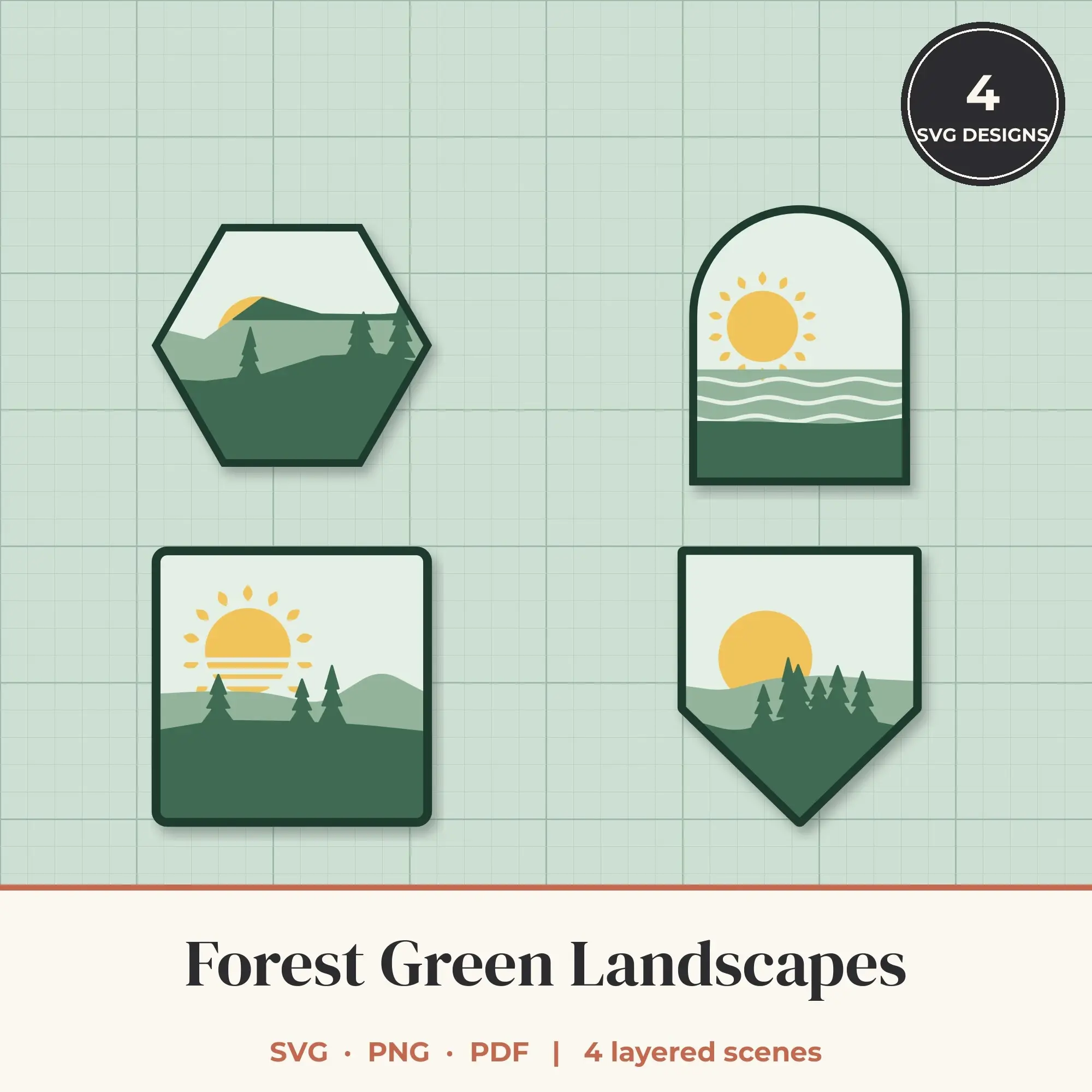 Forest Green Landscape Layered SVG Bundle - 4 Scenes preview