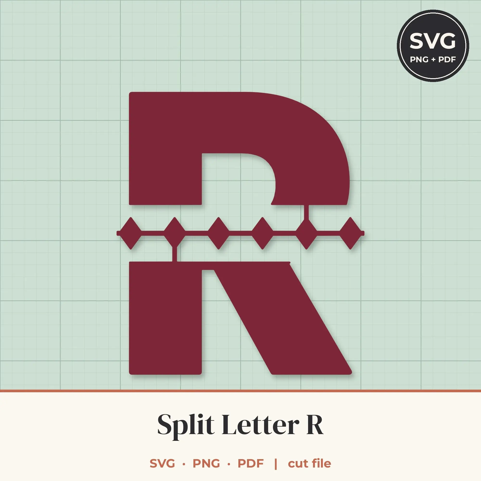 Letter R Split Monogram SVG - Diamond Band Cut File preview