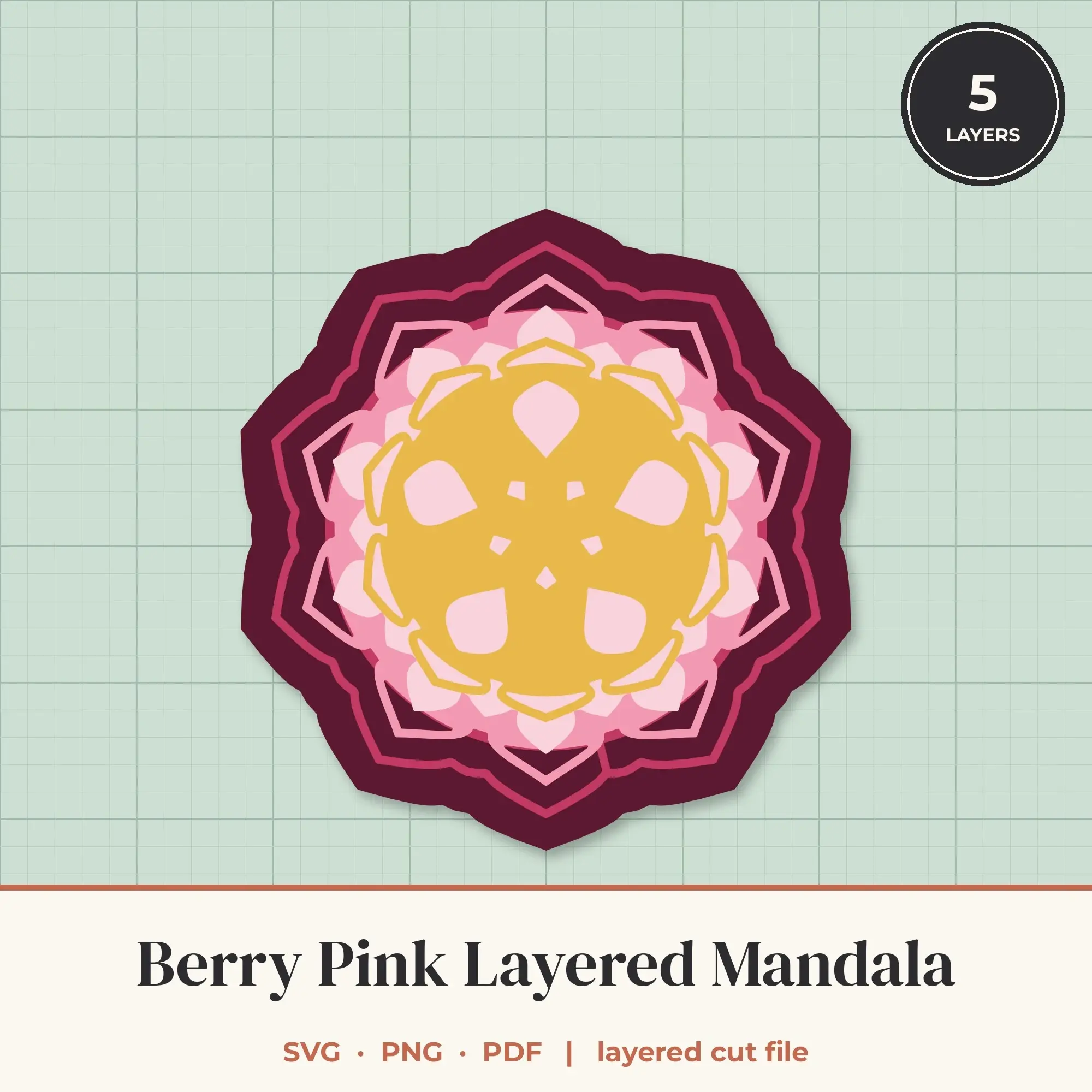 Berry Pink Layered Mandala SVG - 5 Layer 10-Fold Design preview
