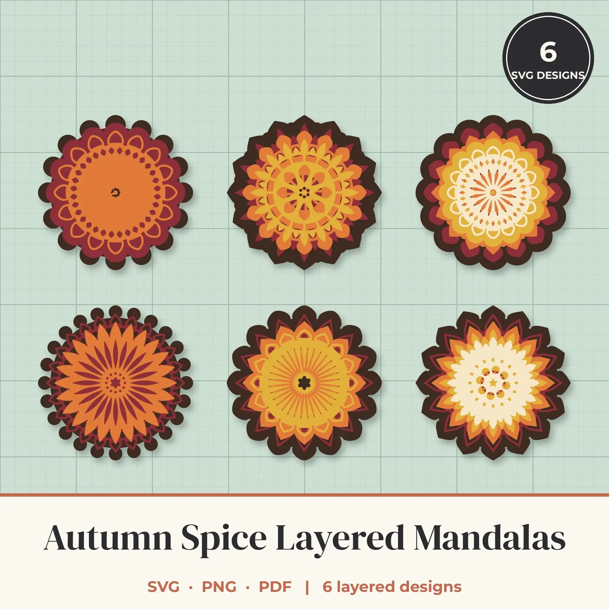 Autumn Spice Layered Mandala SVG Bundle - 6 Multi Layer Designs preview
