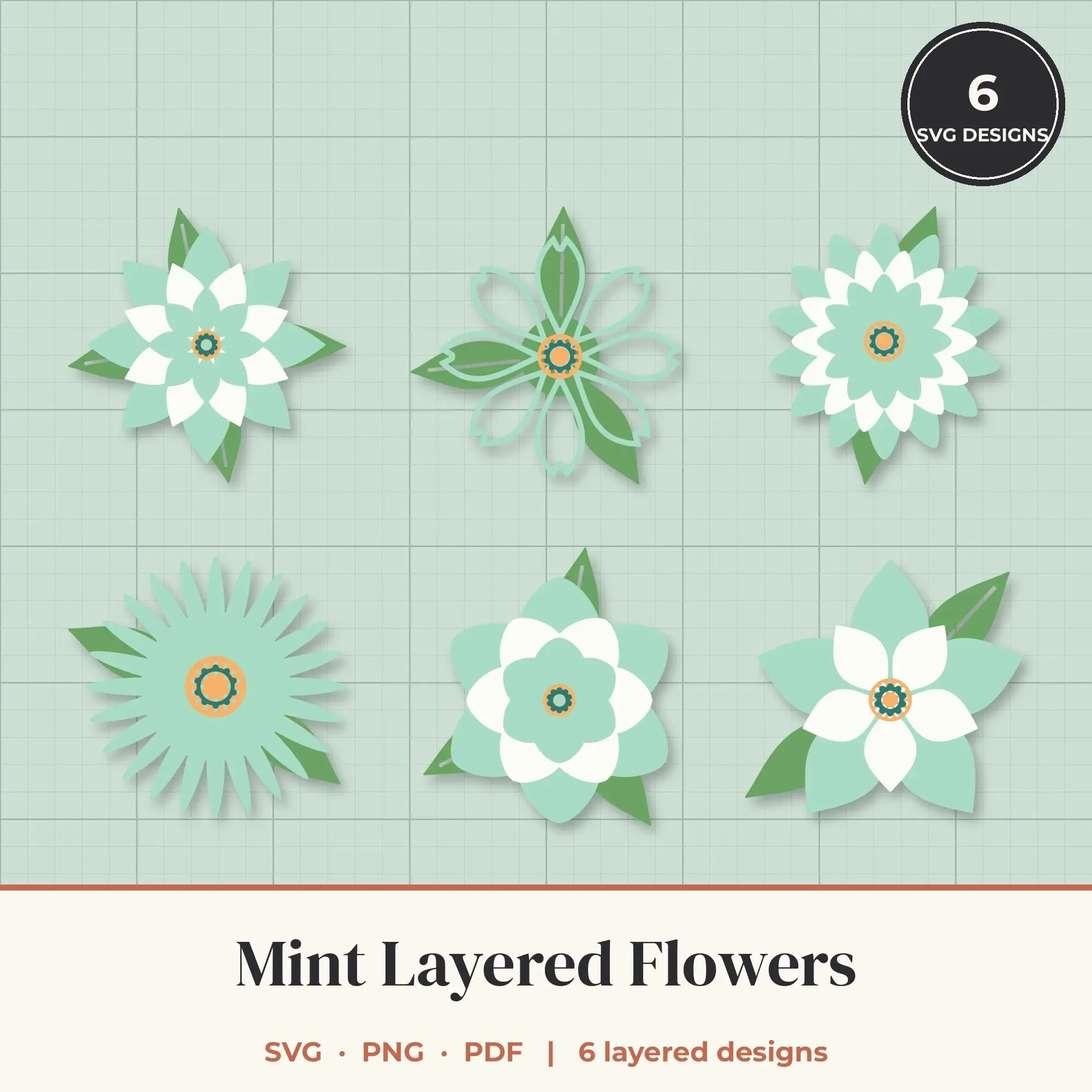 Mint Layered Flower SVG Bundle - 6 Blooms preview