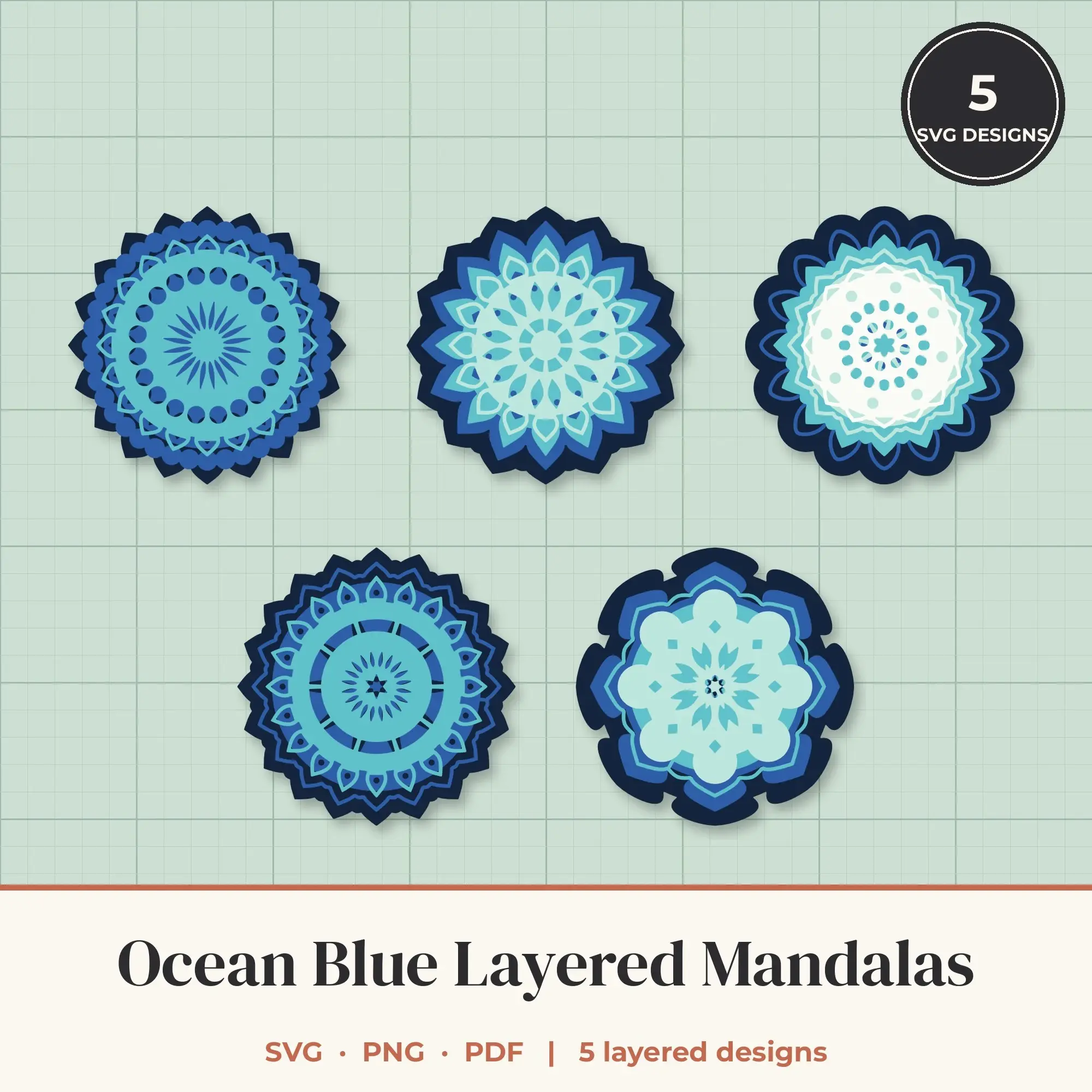 Ocean Blue Layered Mandala SVG Bundle - 5 Multi Layer Designs preview