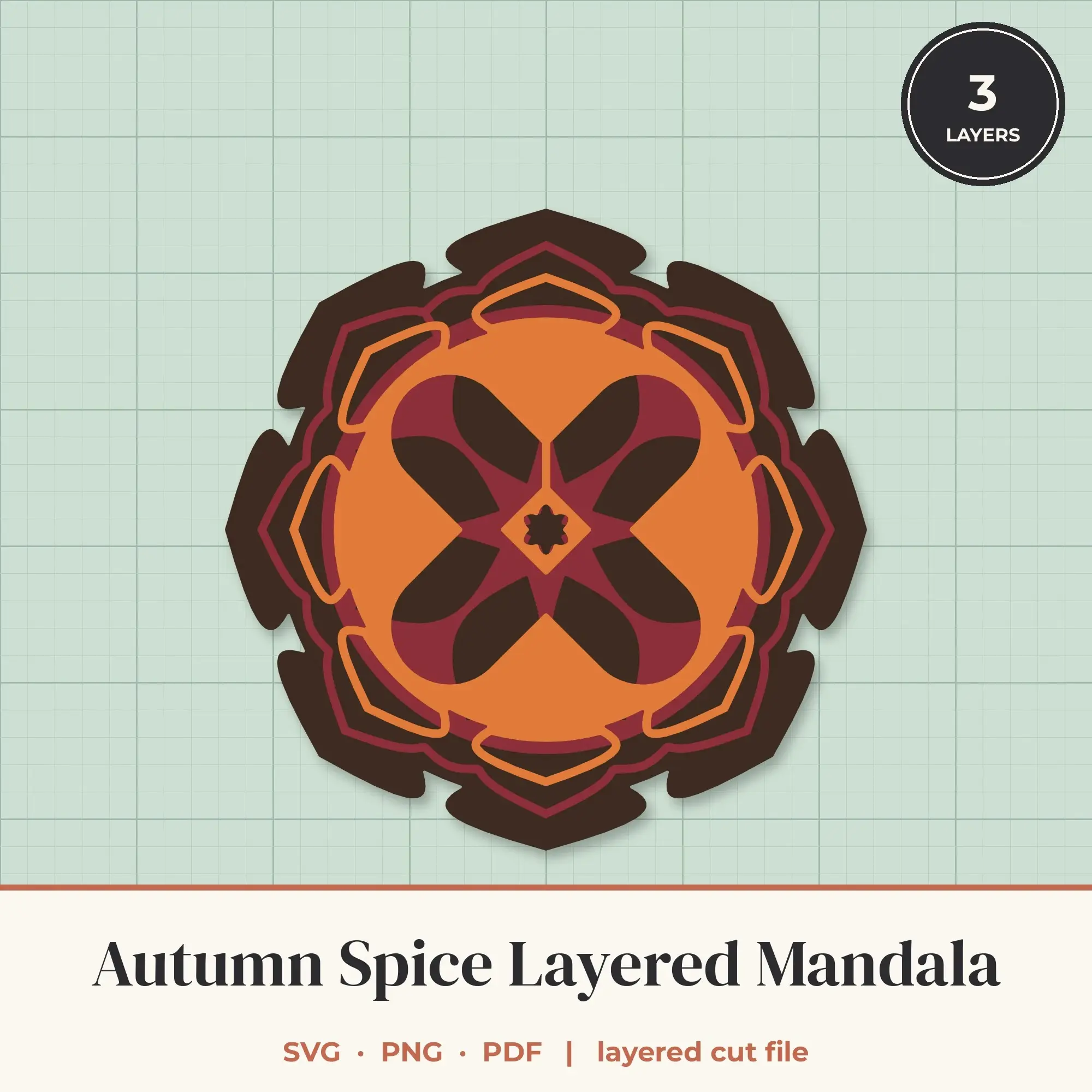 Autumn Spice Layered Mandala SVG - 3 Layer 8-Fold Design preview