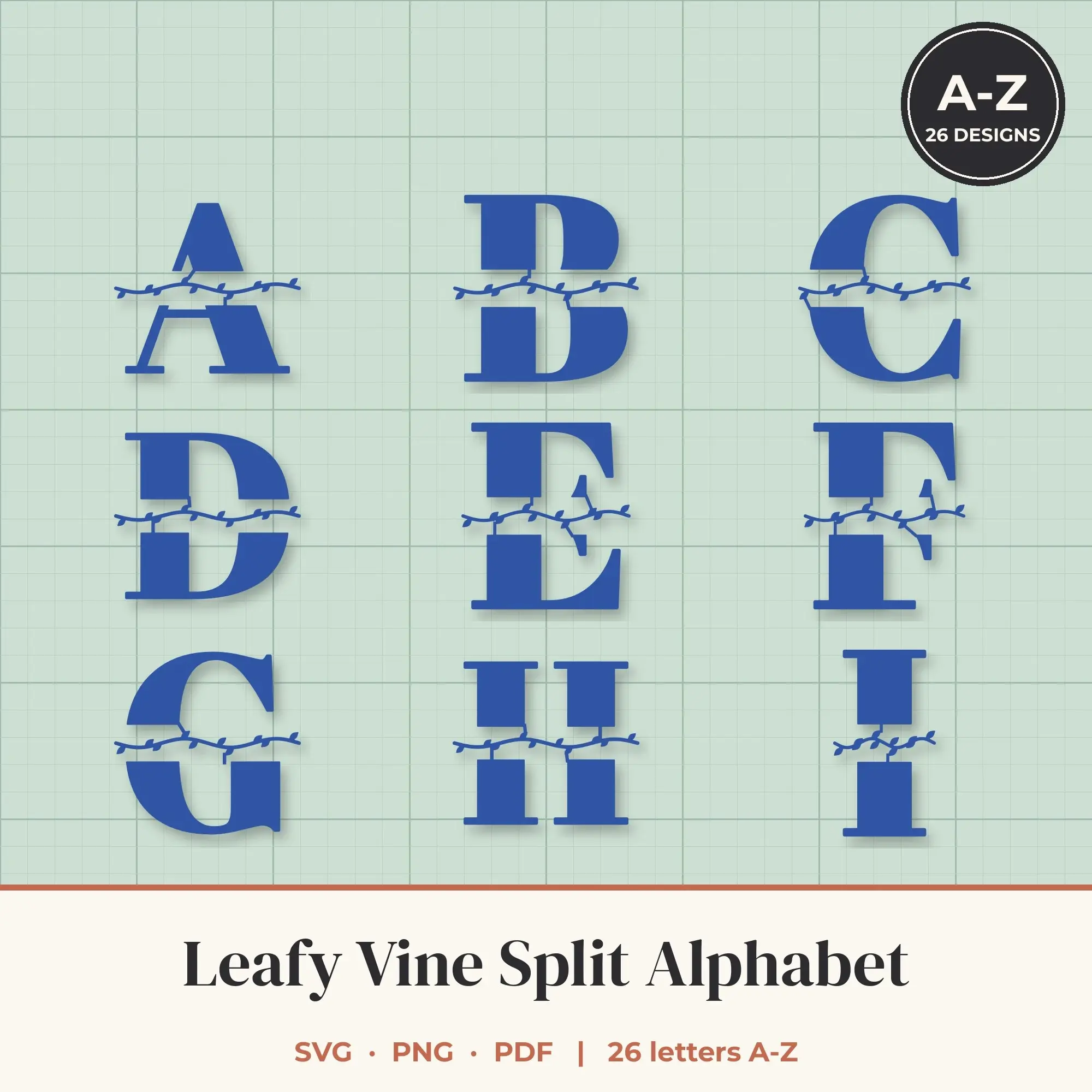 Leafy Vine Split Letter Alphabet SVG Bundle - Chunky Serif A to Z preview