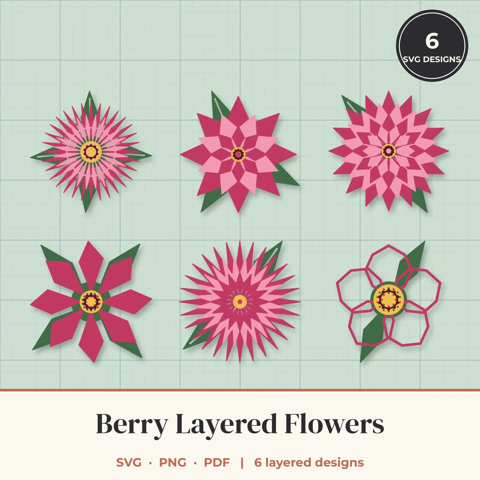 Berry Layered Flower SVG Bundle - 6 Geometric Blooms preview