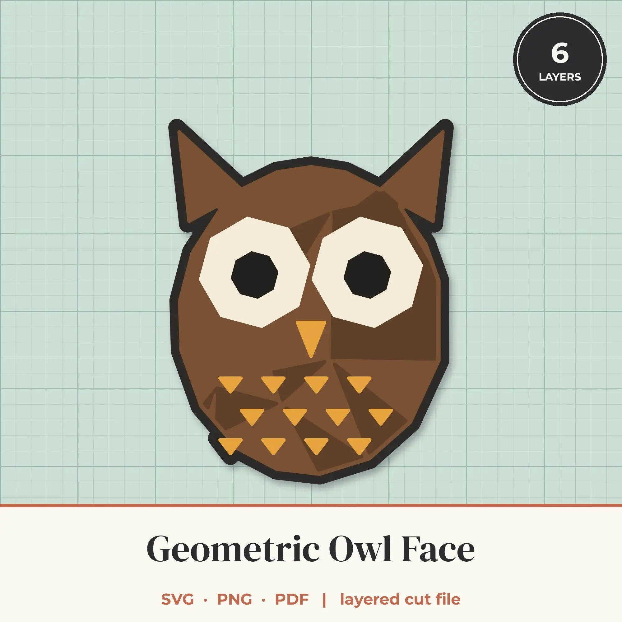 Geometric Owl Face SVG - Layered Animal Cut File preview