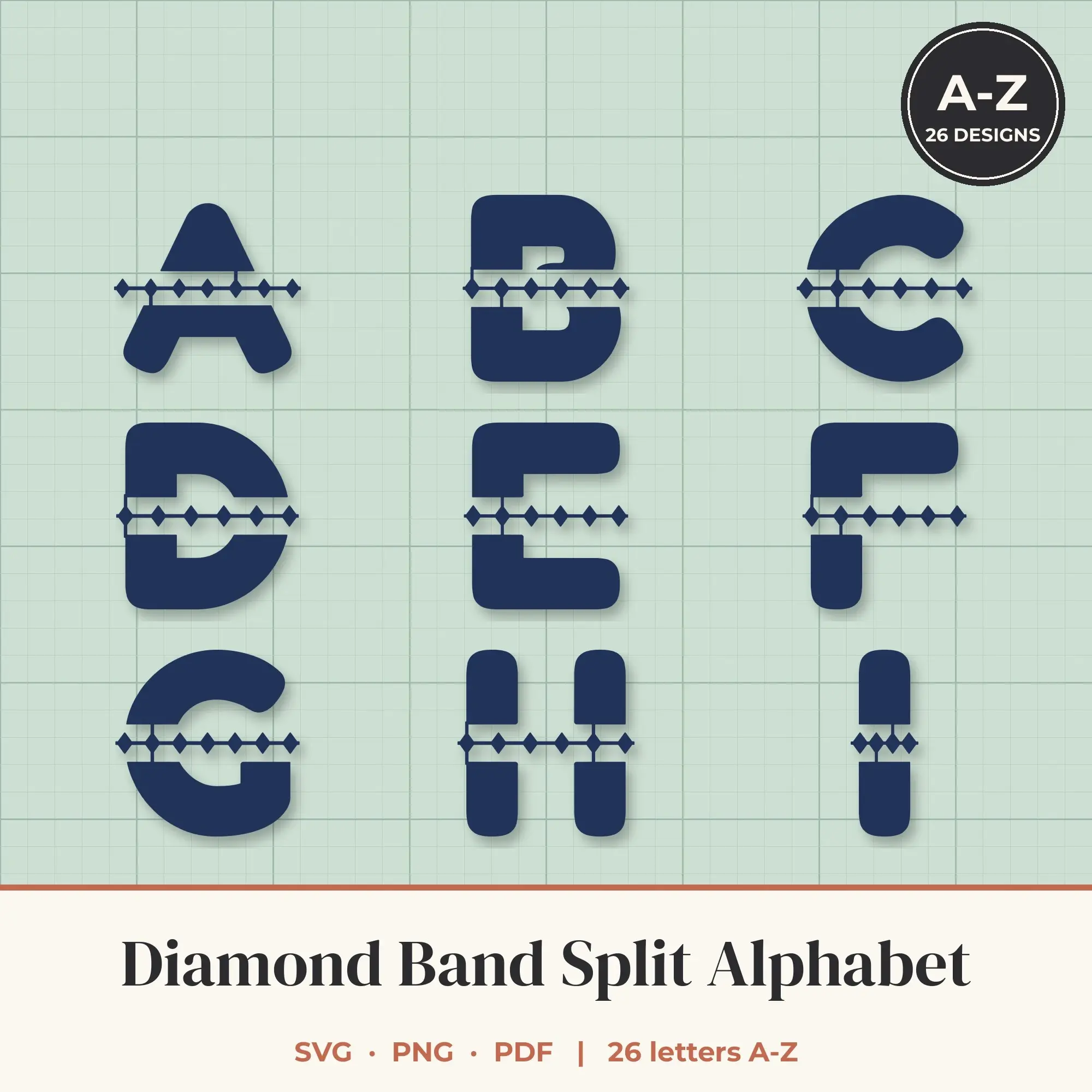 Diamond Band Split Letter Alphabet SVG Bundle - Rounded A to Z preview