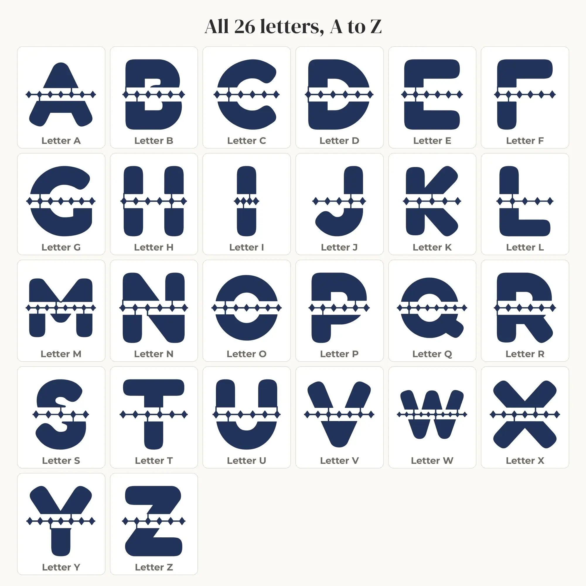 Diamond Band Split Letter Alphabet SVG Bundle - Rounded A to Z, preview 2 of 2