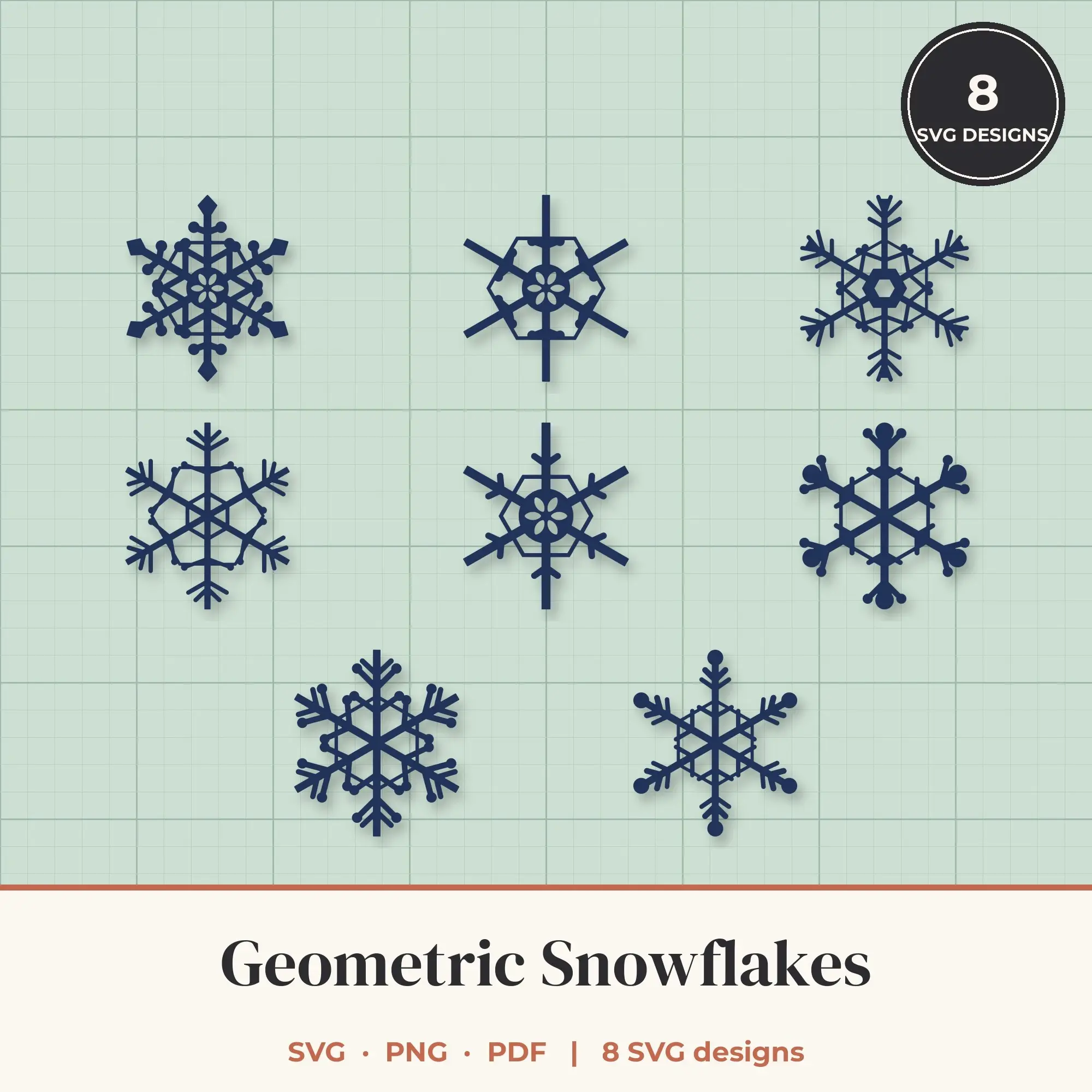 Geometric Snowflake SVG Bundle - 8 Snowflake Cut Files preview