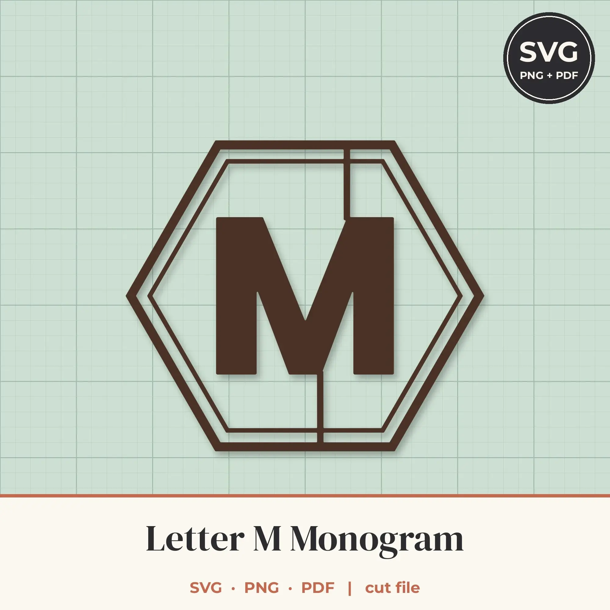 Letter M Hexagon Monogram SVG Cut File preview