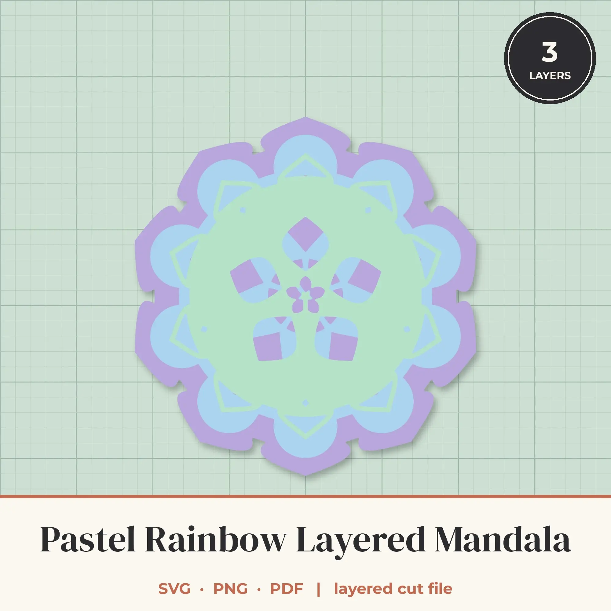 Pastel Rainbow Layered Mandala SVG - 3 Layer 10-Fold Design preview