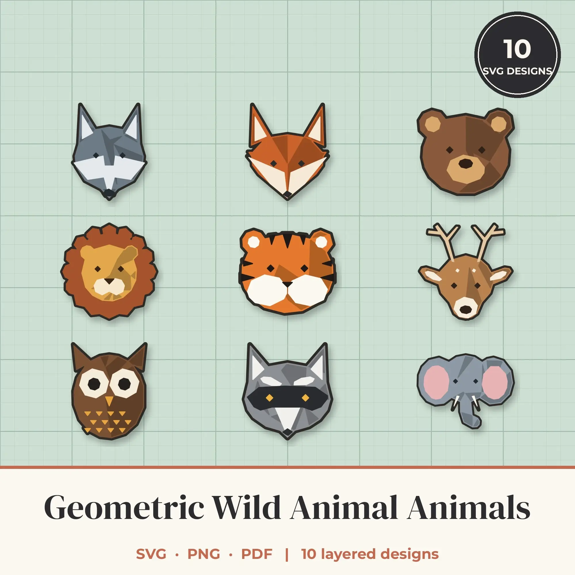 Geometric Wild Animal Animals SVG Bundle - 10 Layered Cut Files preview