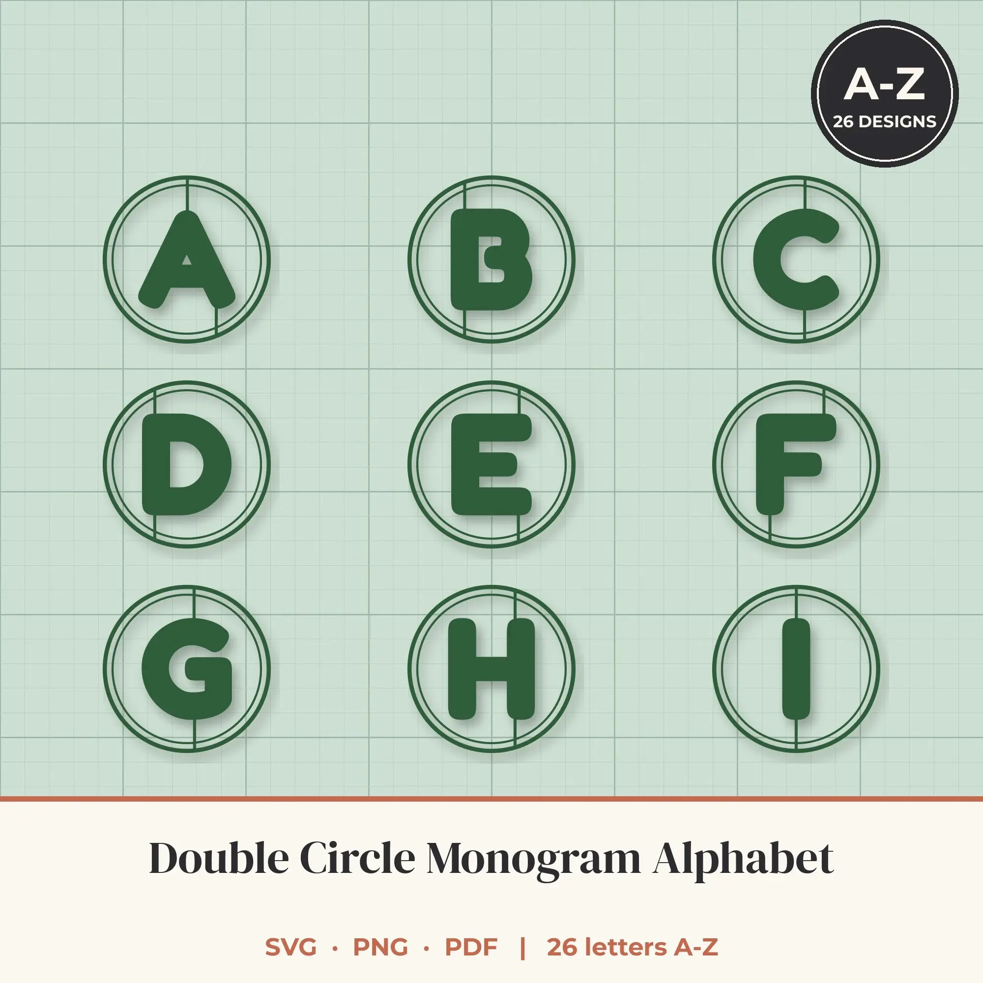 Double Circle Monogram Alphabet SVG Bundle - Rounded A to Z, preview 1 of 2