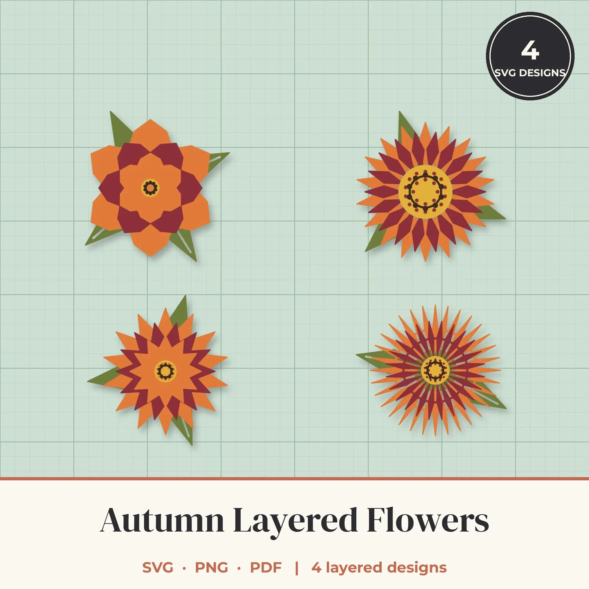 Autumn Layered Flower SVG Bundle - 4 Geometric Blooms preview