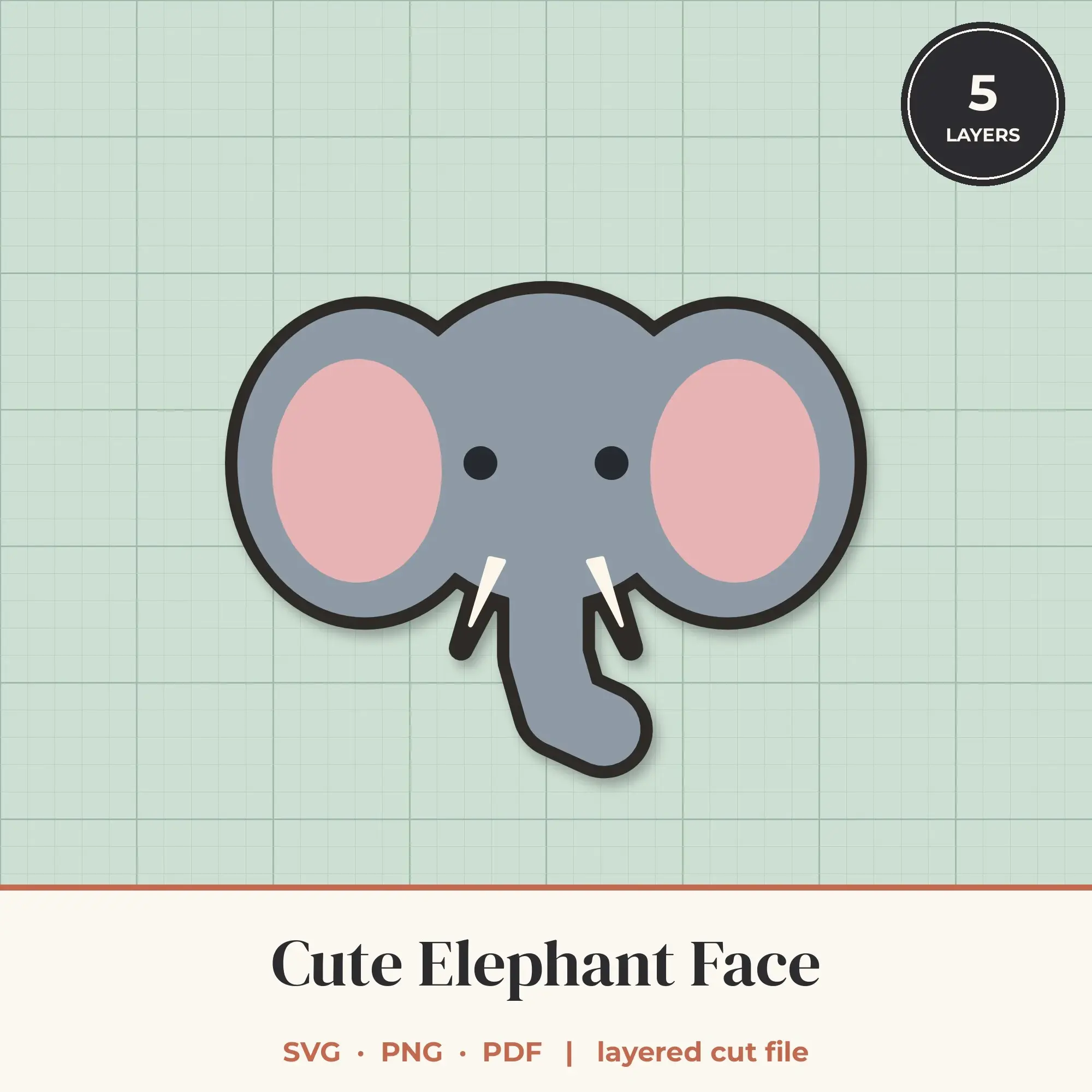 Cute Elephant Face SVG - Layered Animal Cut File preview