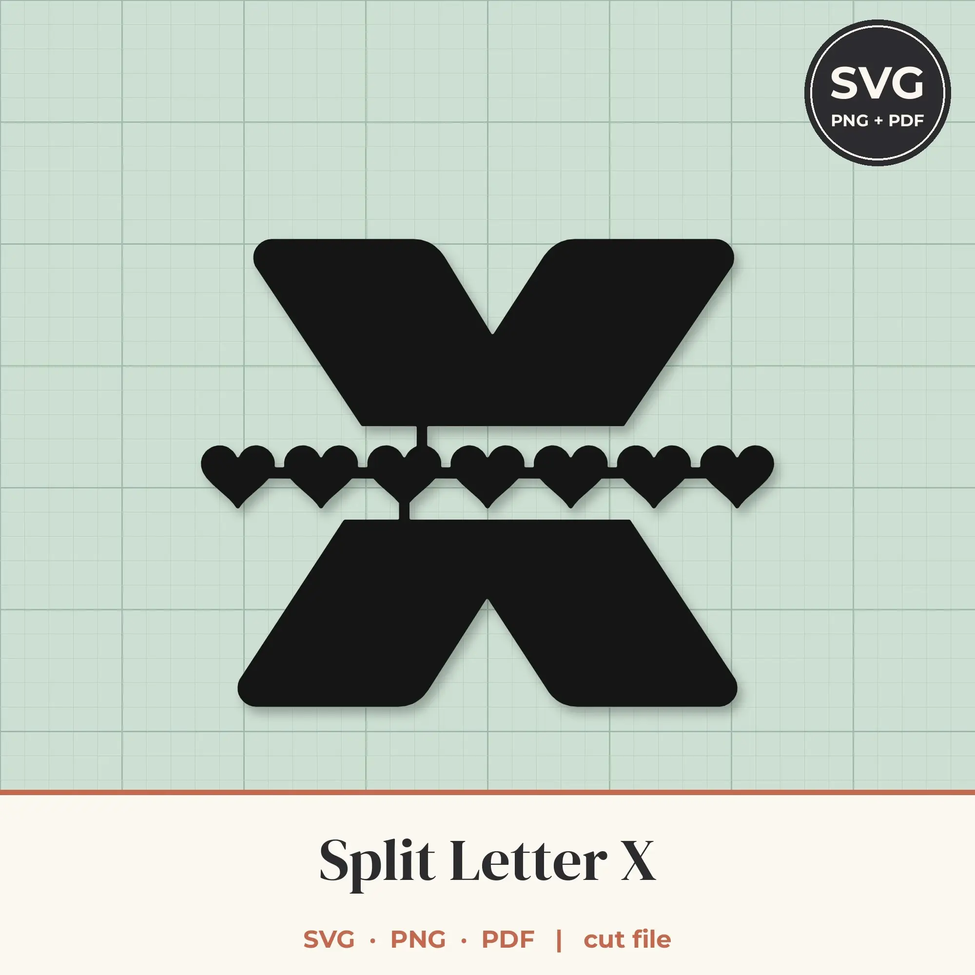 Letter X Split Monogram SVG - Heart Chain Cut File preview