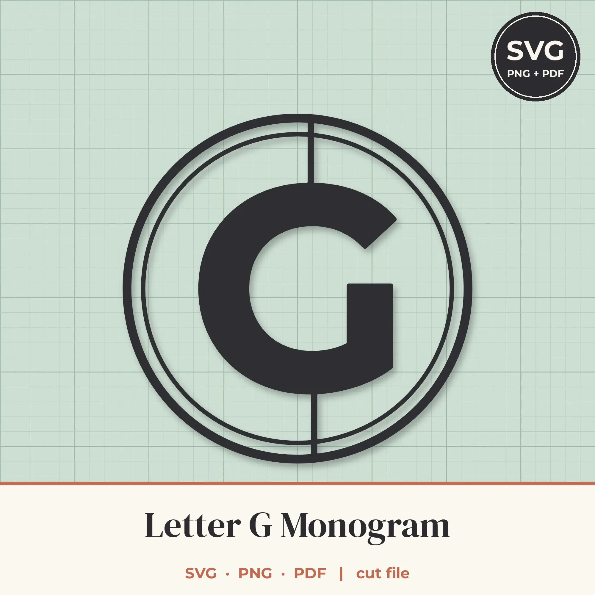 Letter G Double Circle Monogram SVG Cut File preview