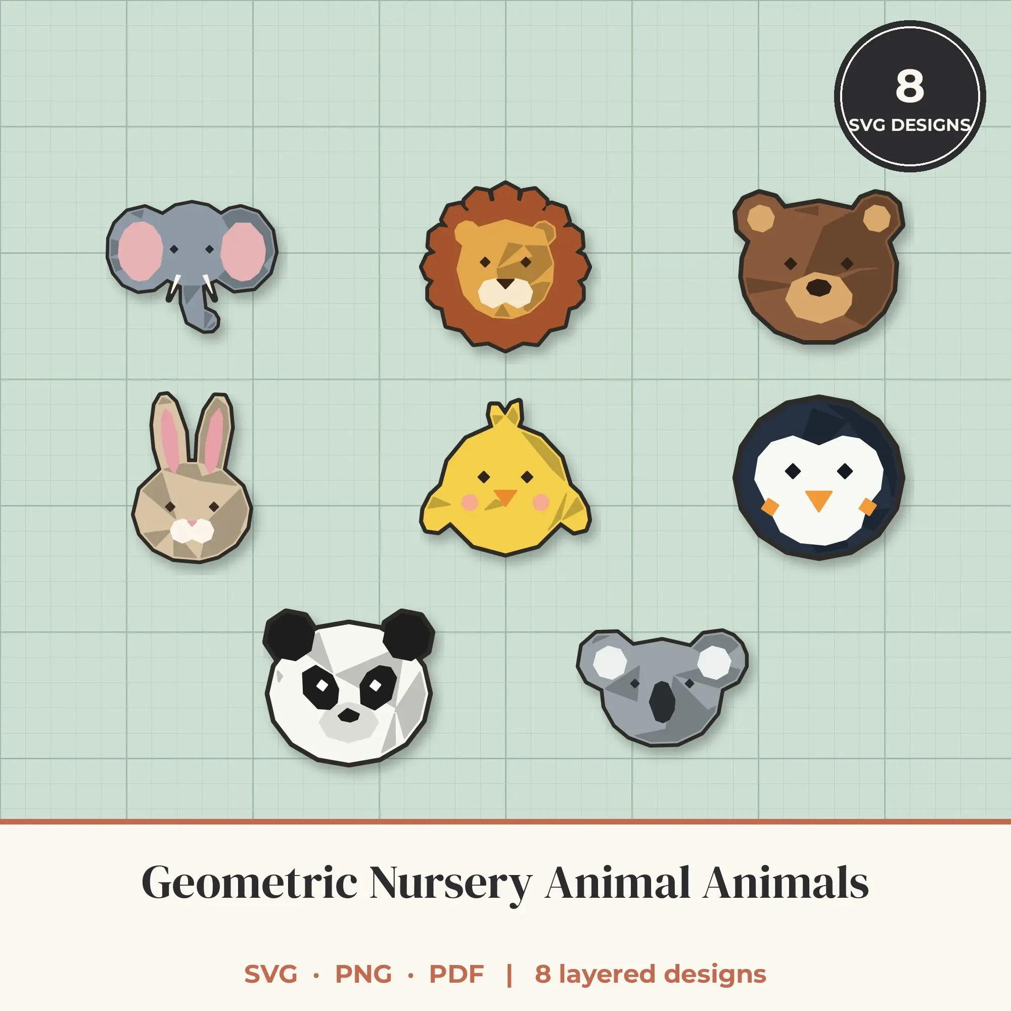 Geometric Nursery Animal Animals SVG Bundle - 8 Layered Cut Files preview