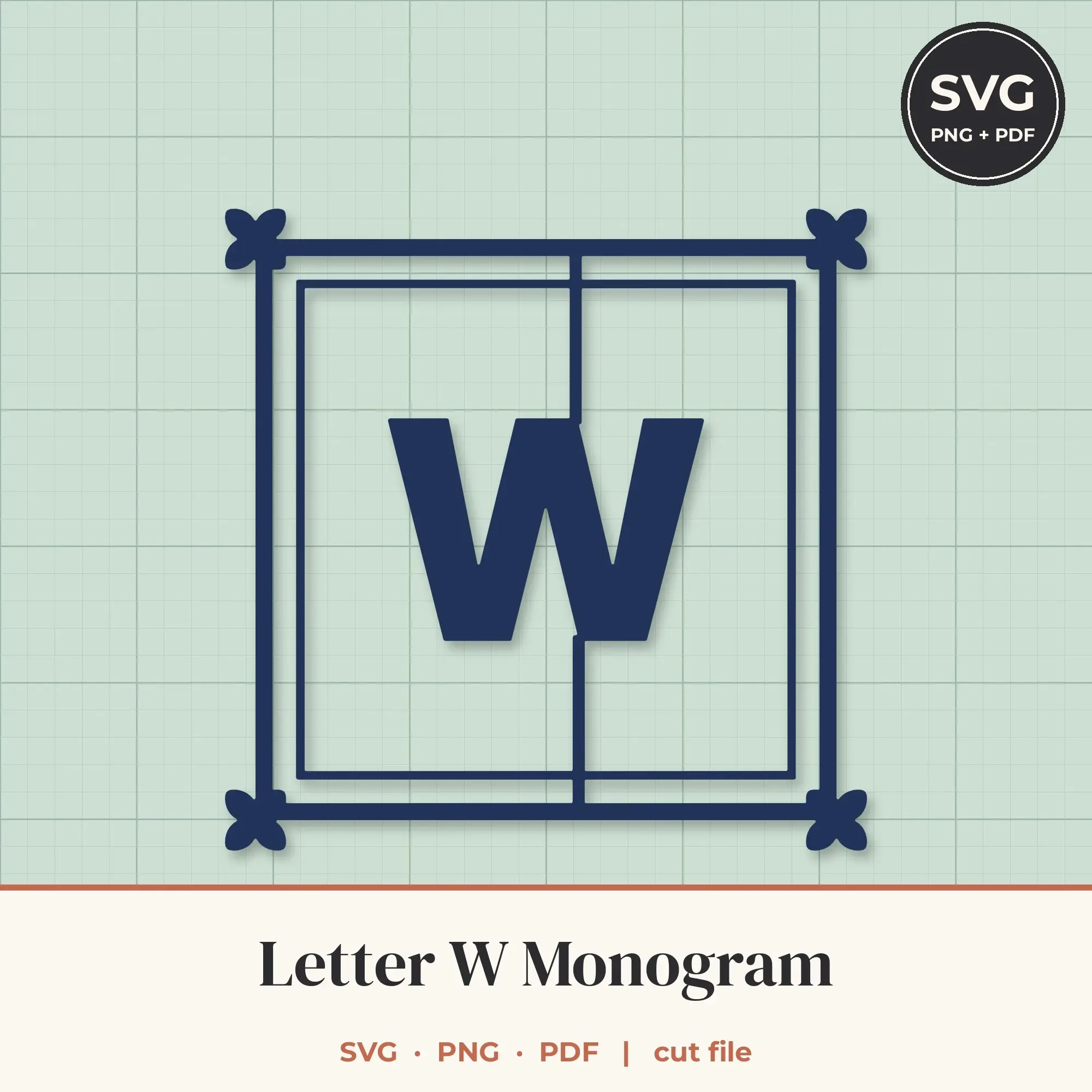 Letter W Square Ornament Monogram SVG Cut File preview