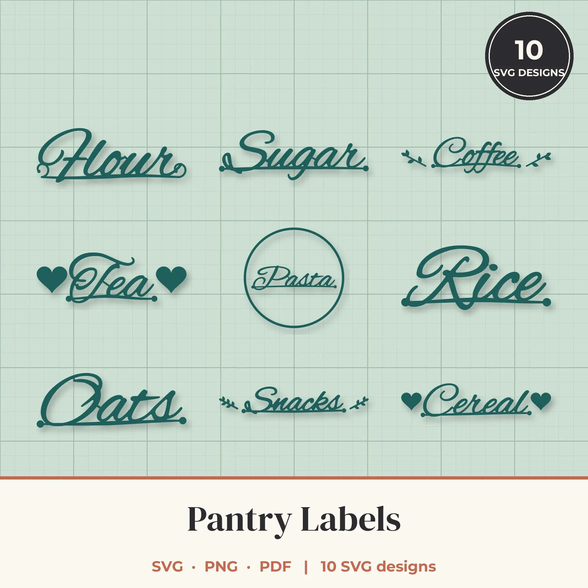 Pantry Label SVG Bundle - 10 Kitchen Word Cut Files preview