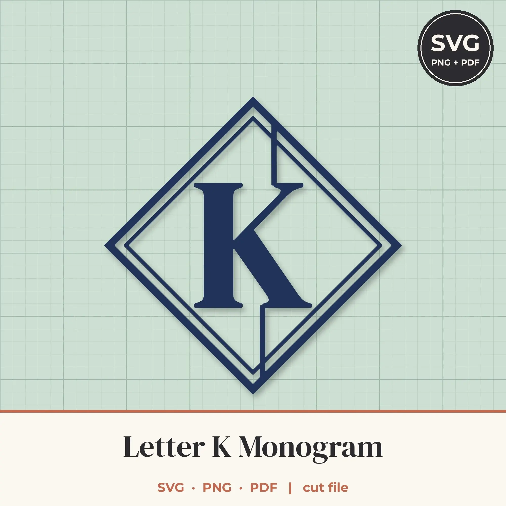 Letter K Diamond Monogram SVG Cut File preview