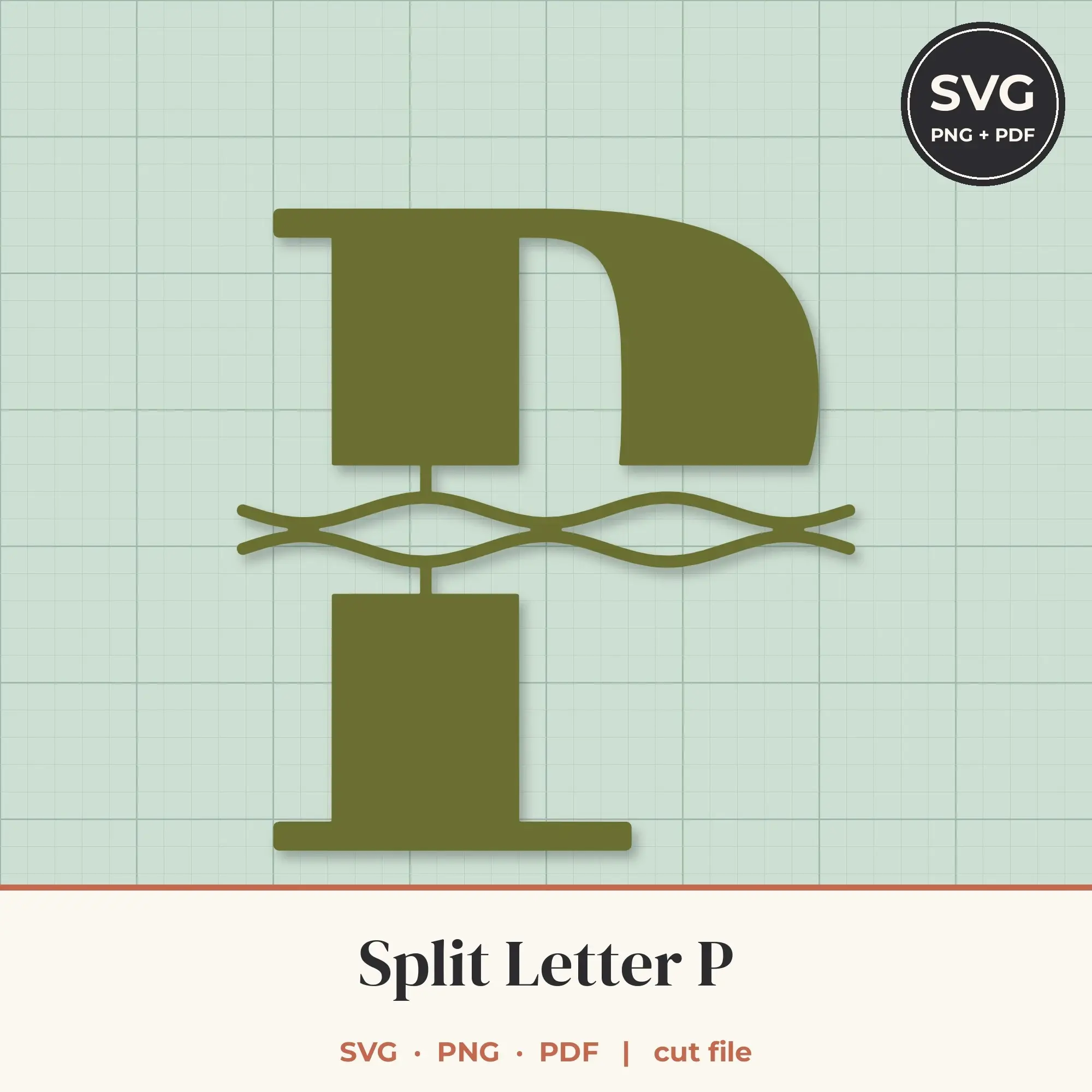 Letter P Split Monogram SVG - Wavy Ribbon Cut File preview