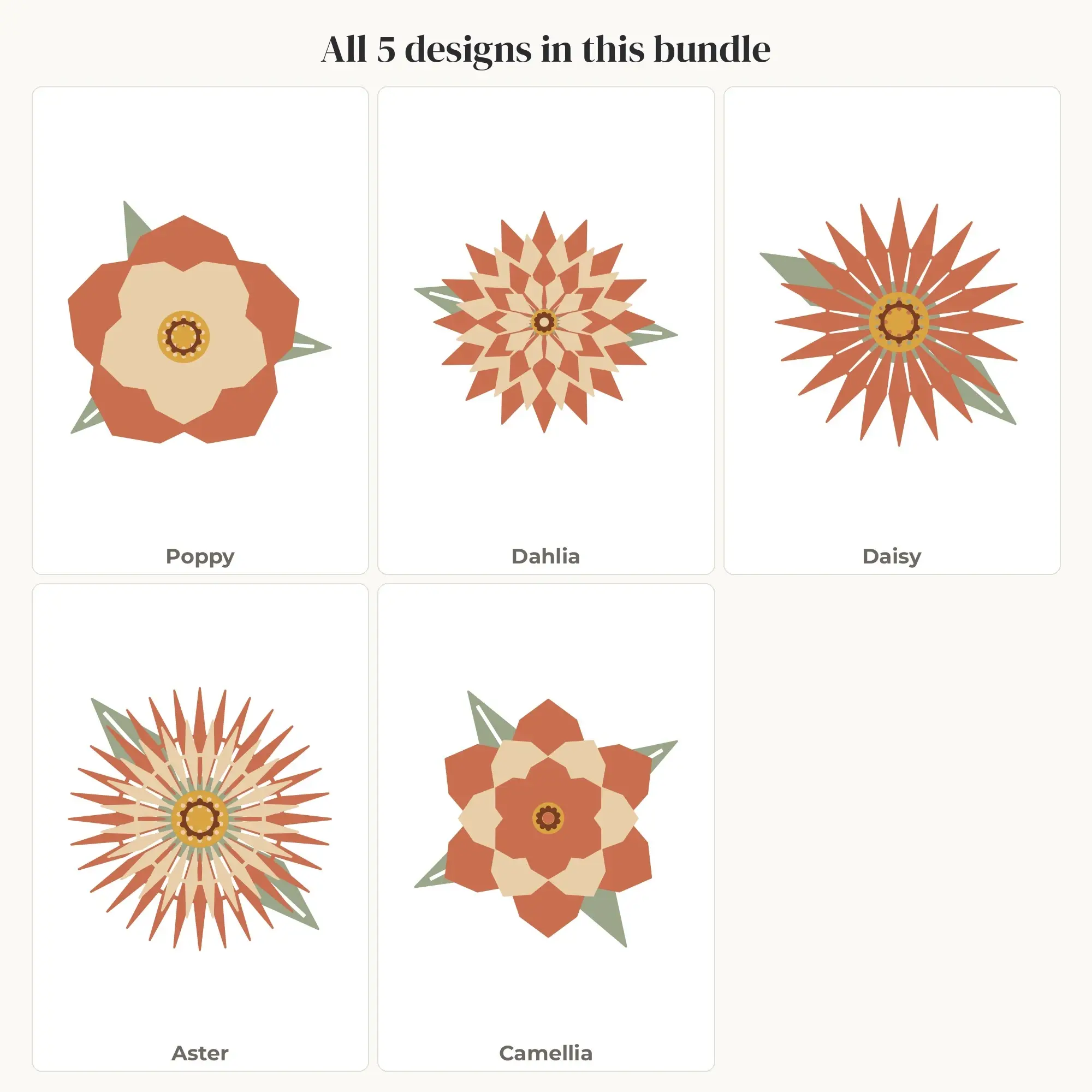 Boho Layered Flower SVG Bundle - 5 Geometric Blooms, preview 2 of 2