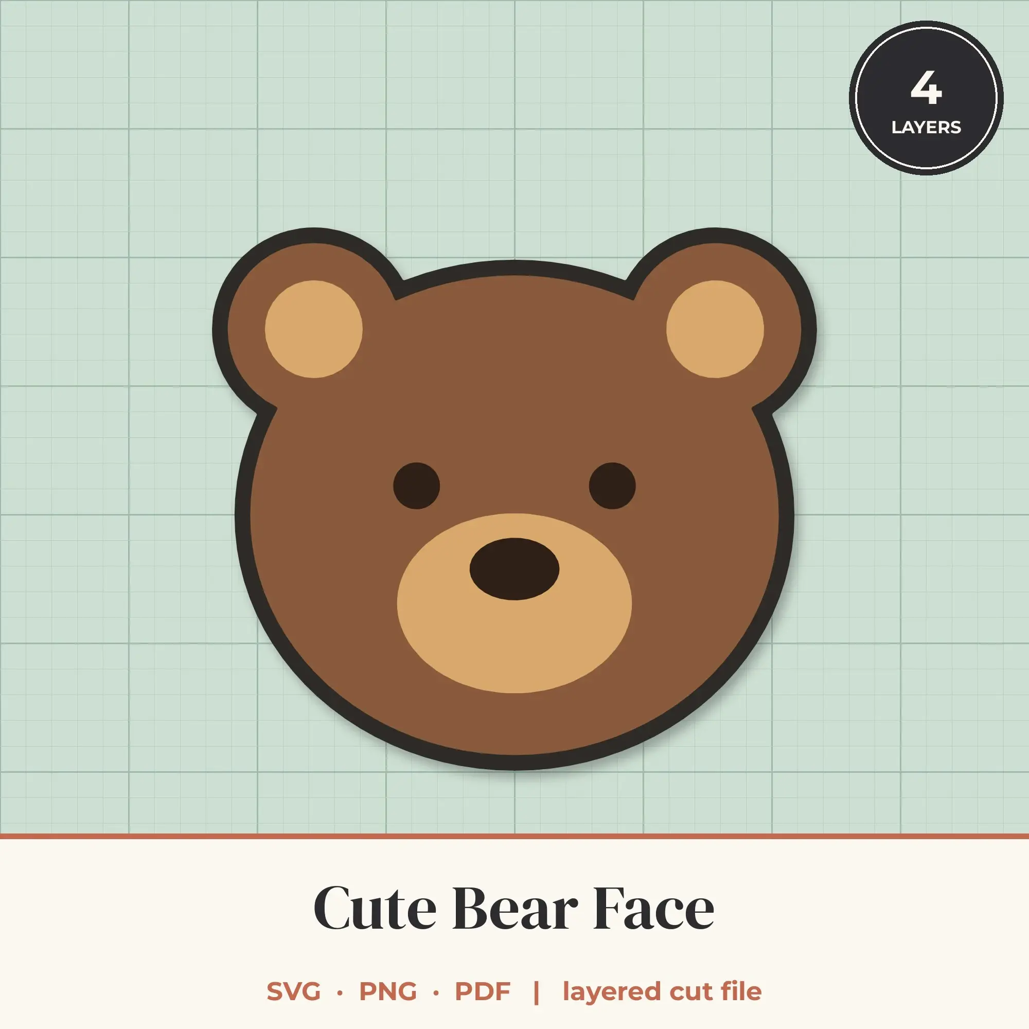 Cute Bear Face SVG - Layered Animal Cut File preview