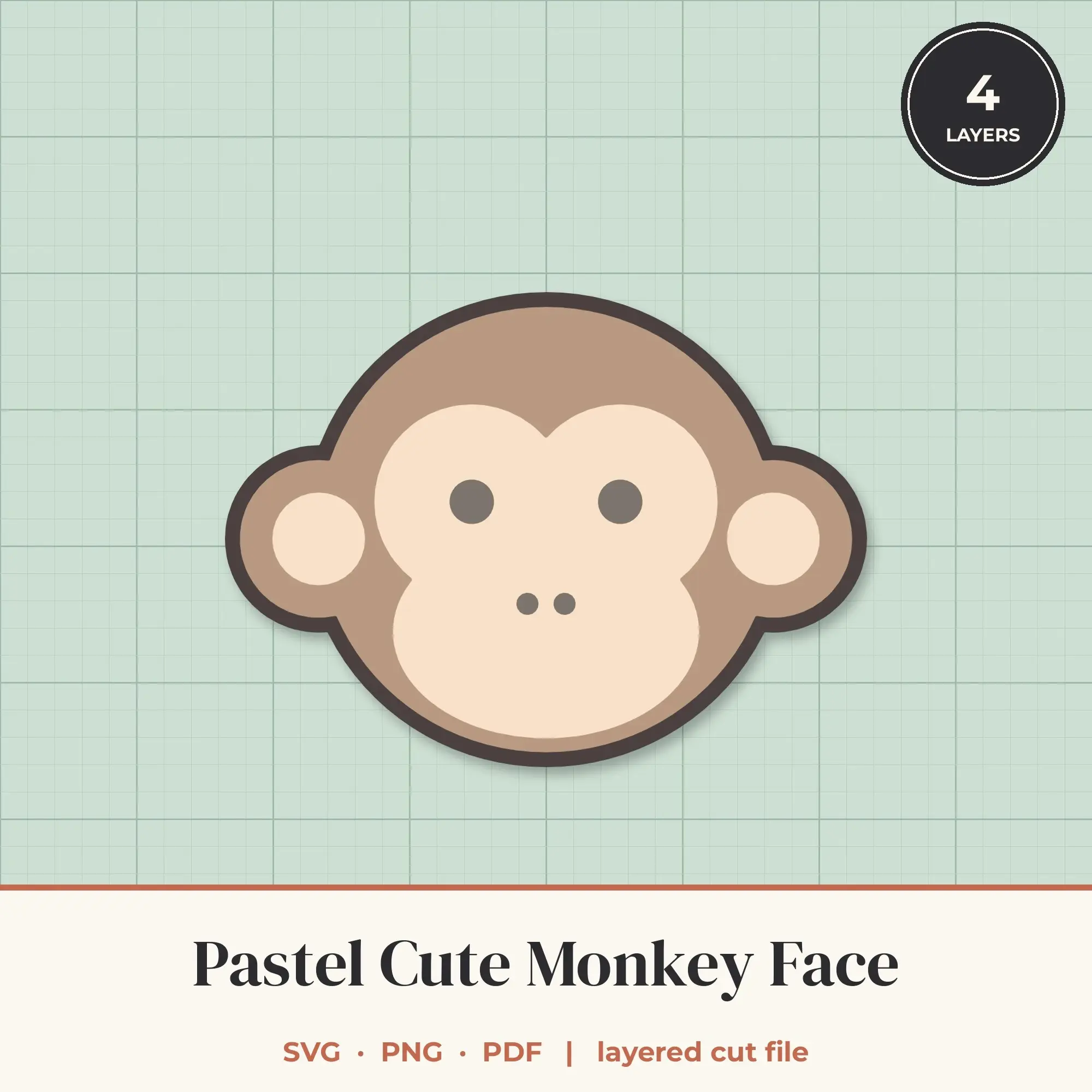 Pastel Cute Monkey Face SVG - Layered Animal Cut File, preview 1 of 2