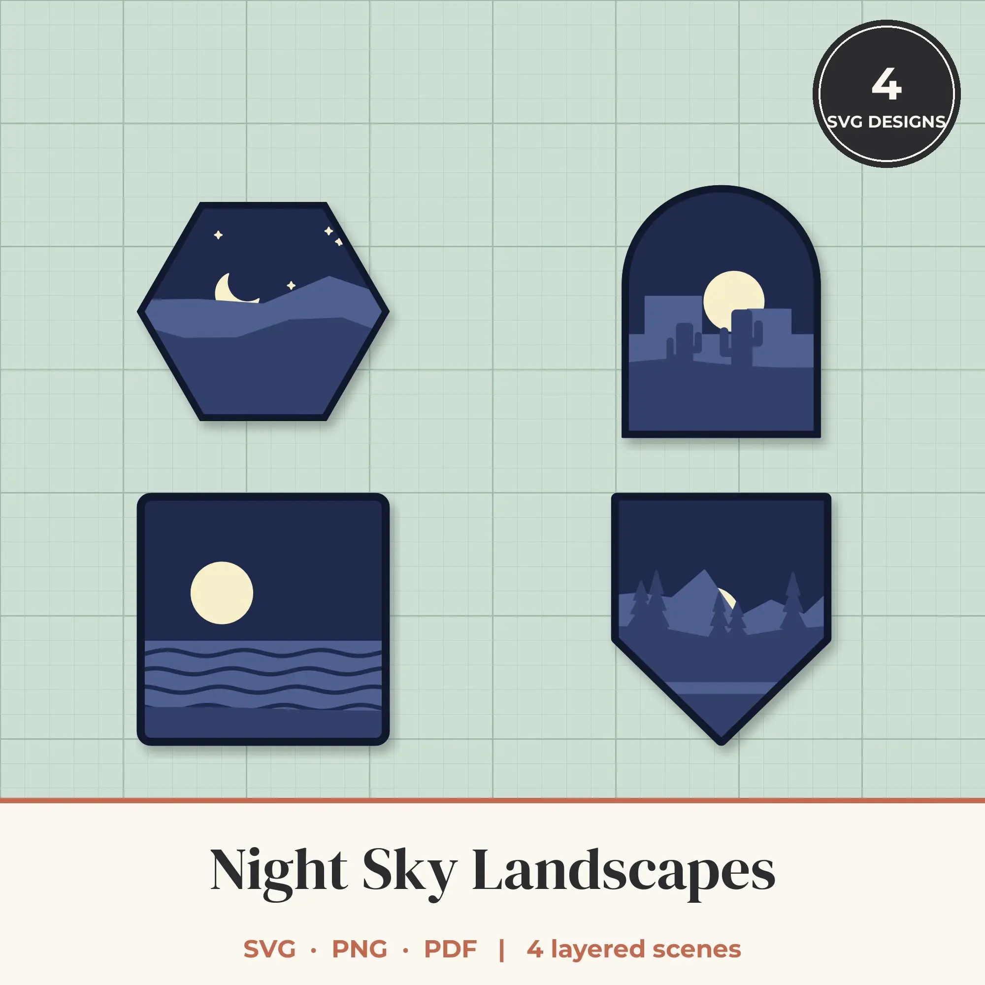 Night Sky Landscape Layered SVG Bundle - 4 Scenes preview