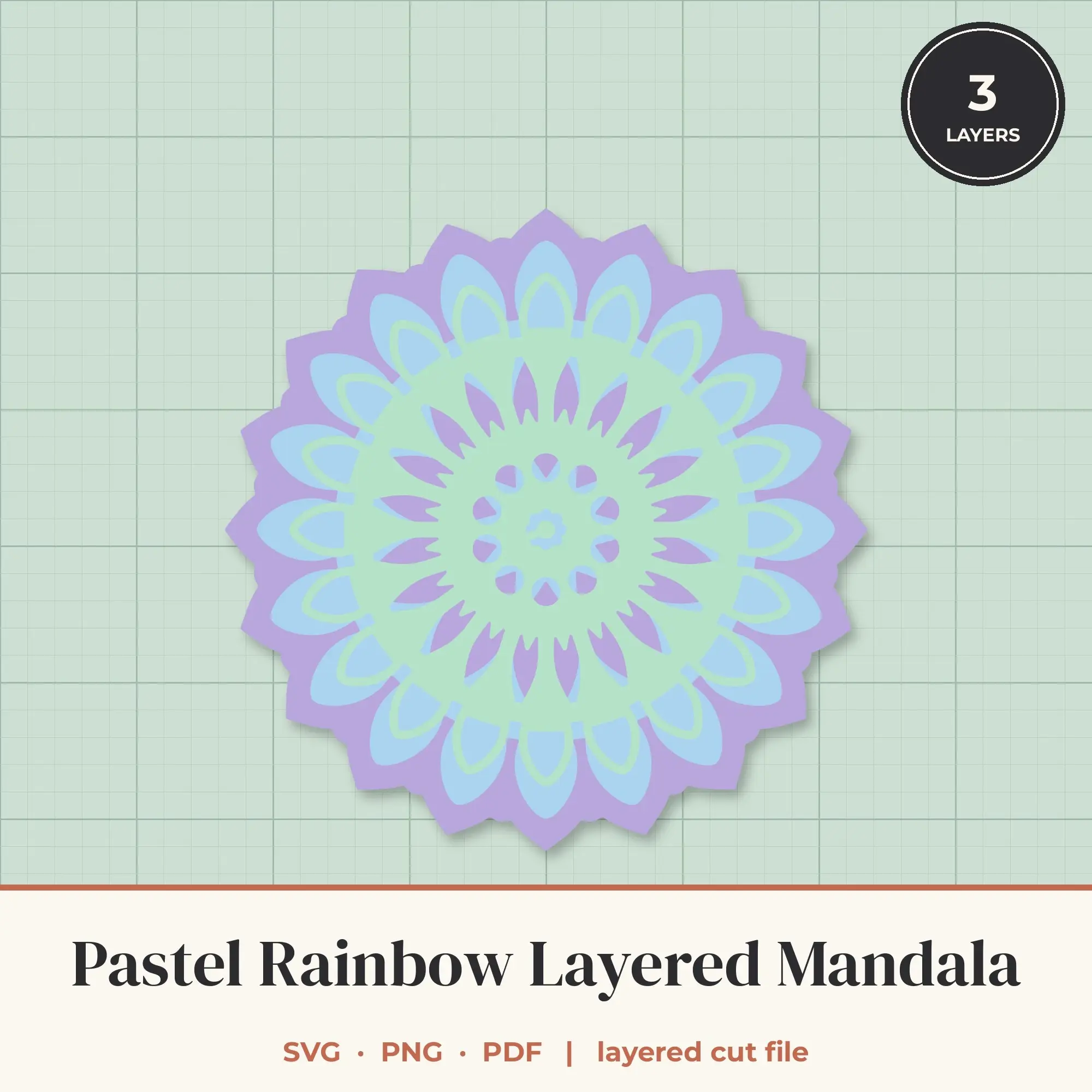 Pastel Rainbow Layered Mandala SVG - 3 Layer 20-Fold Design preview