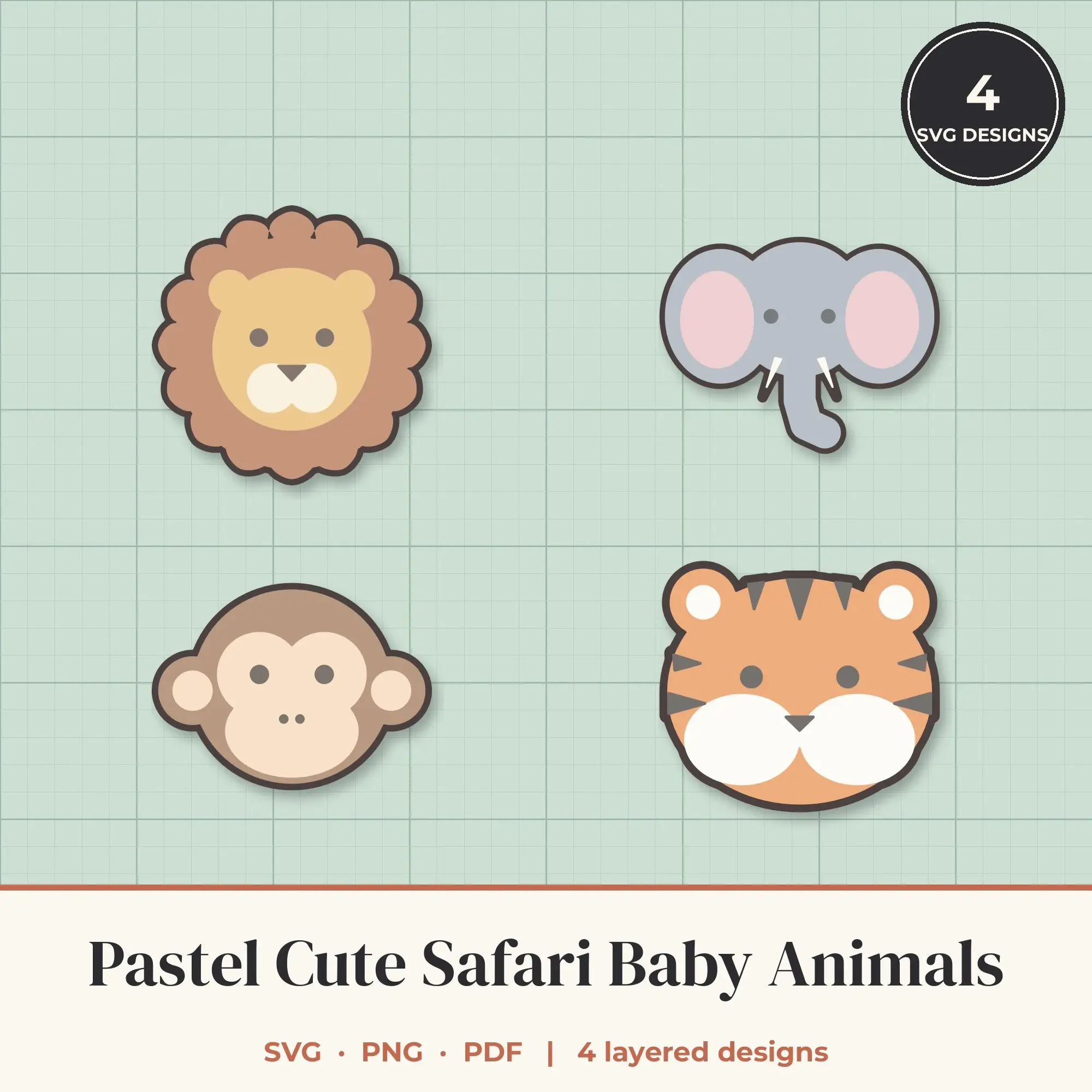 Pastel Cute Safari Baby Animals SVG Bundle - 4 Layered Cut Files preview
