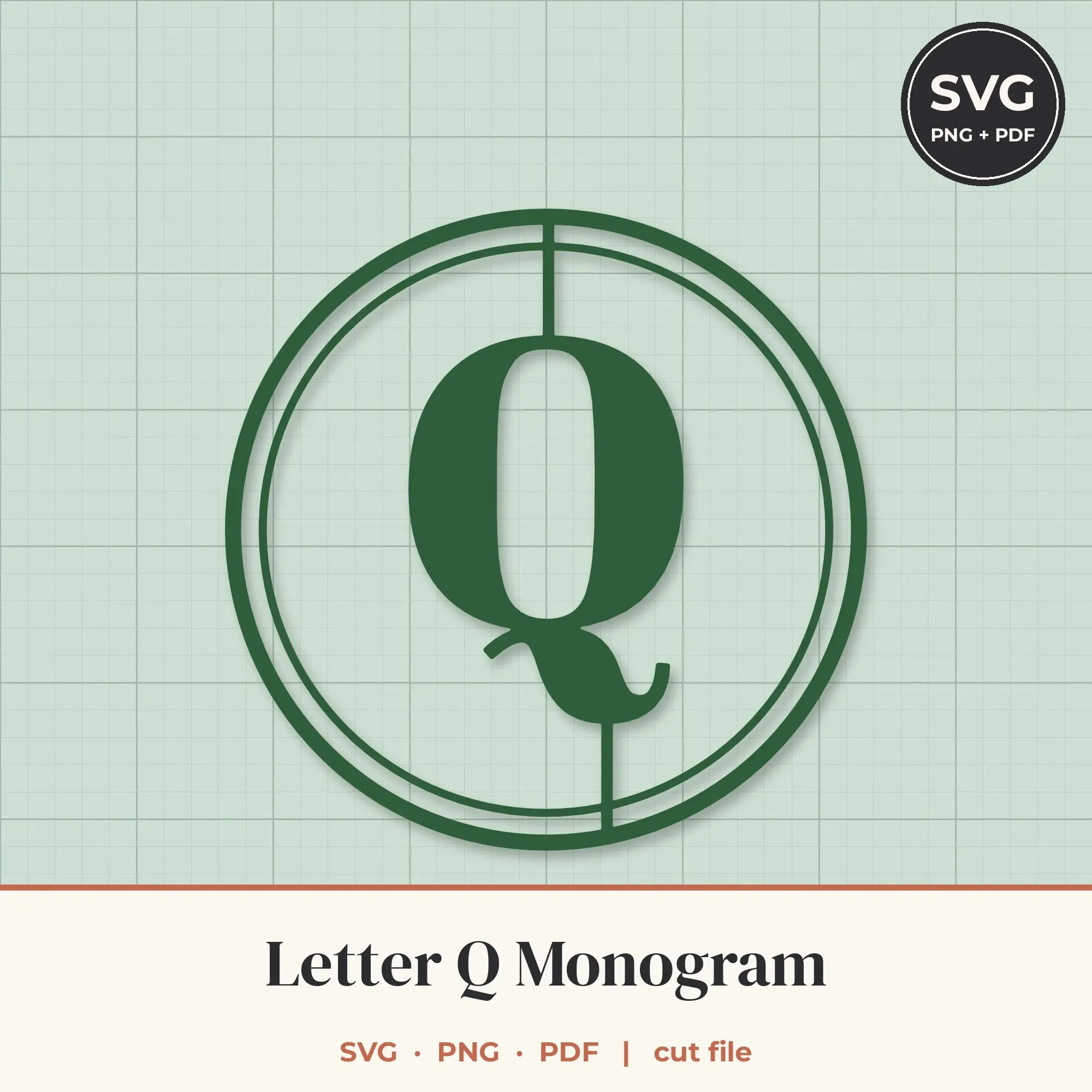 Letter Q Double Circle Monogram SVG Cut File preview