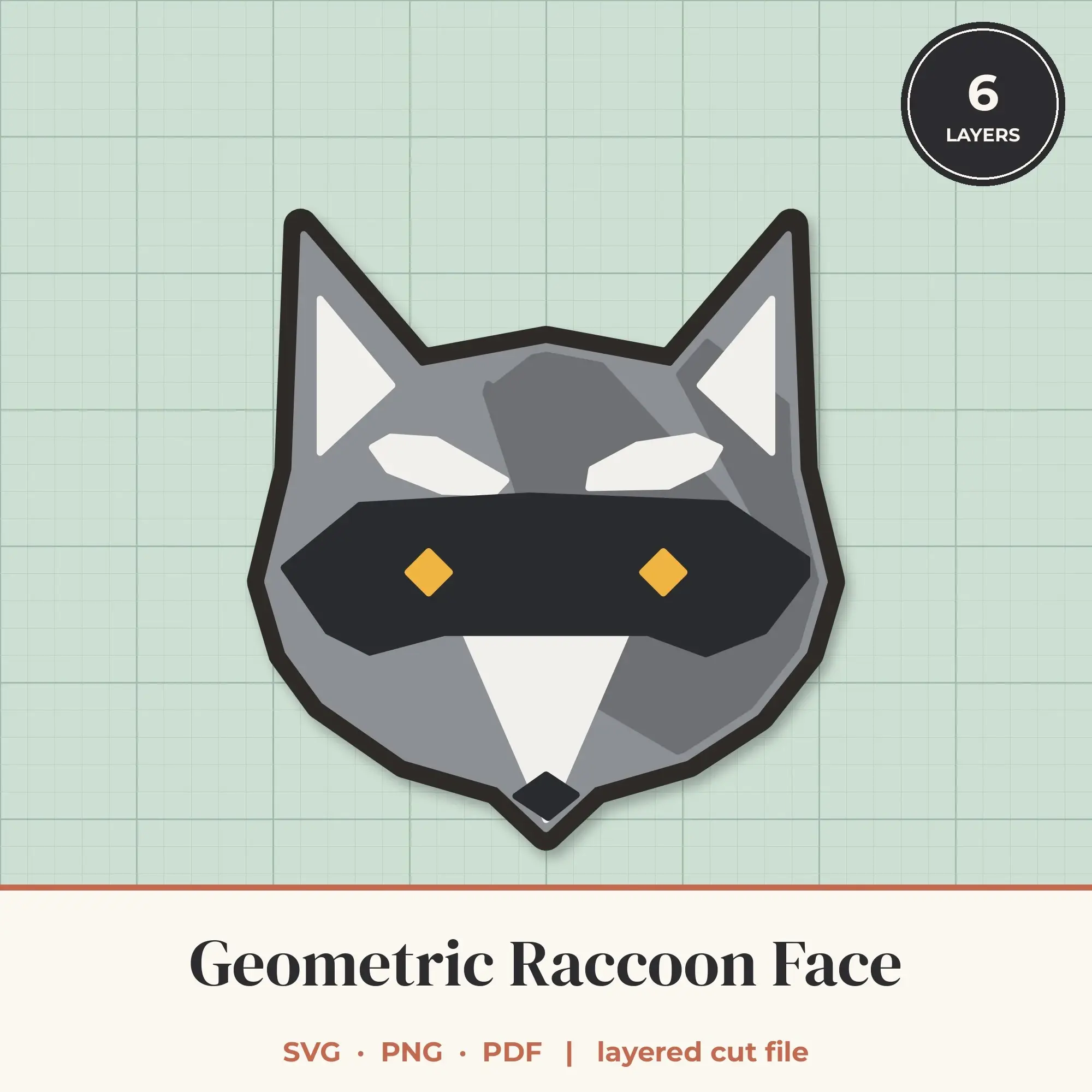Geometric Raccoon Face SVG - Layered Animal Cut File preview