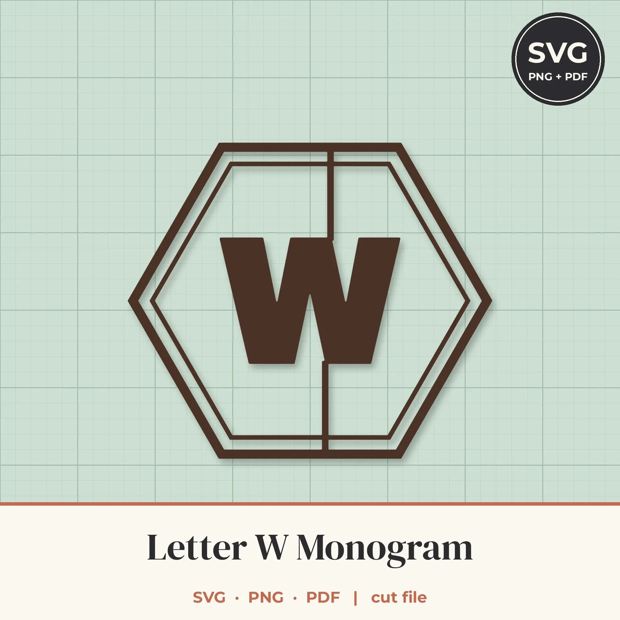 Letter W Hexagon Monogram SVG Cut File preview