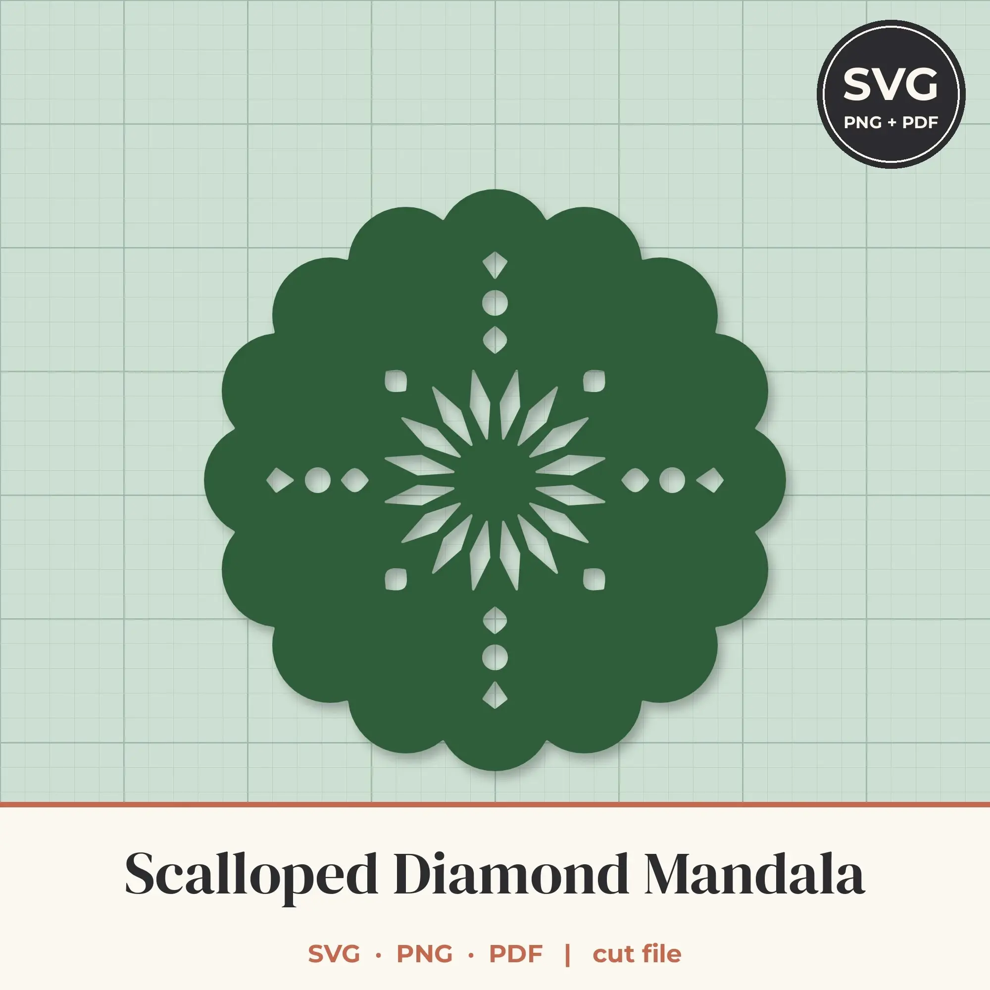Scalloped Diamond Mandala SVG - 8-Fold Cut File preview
