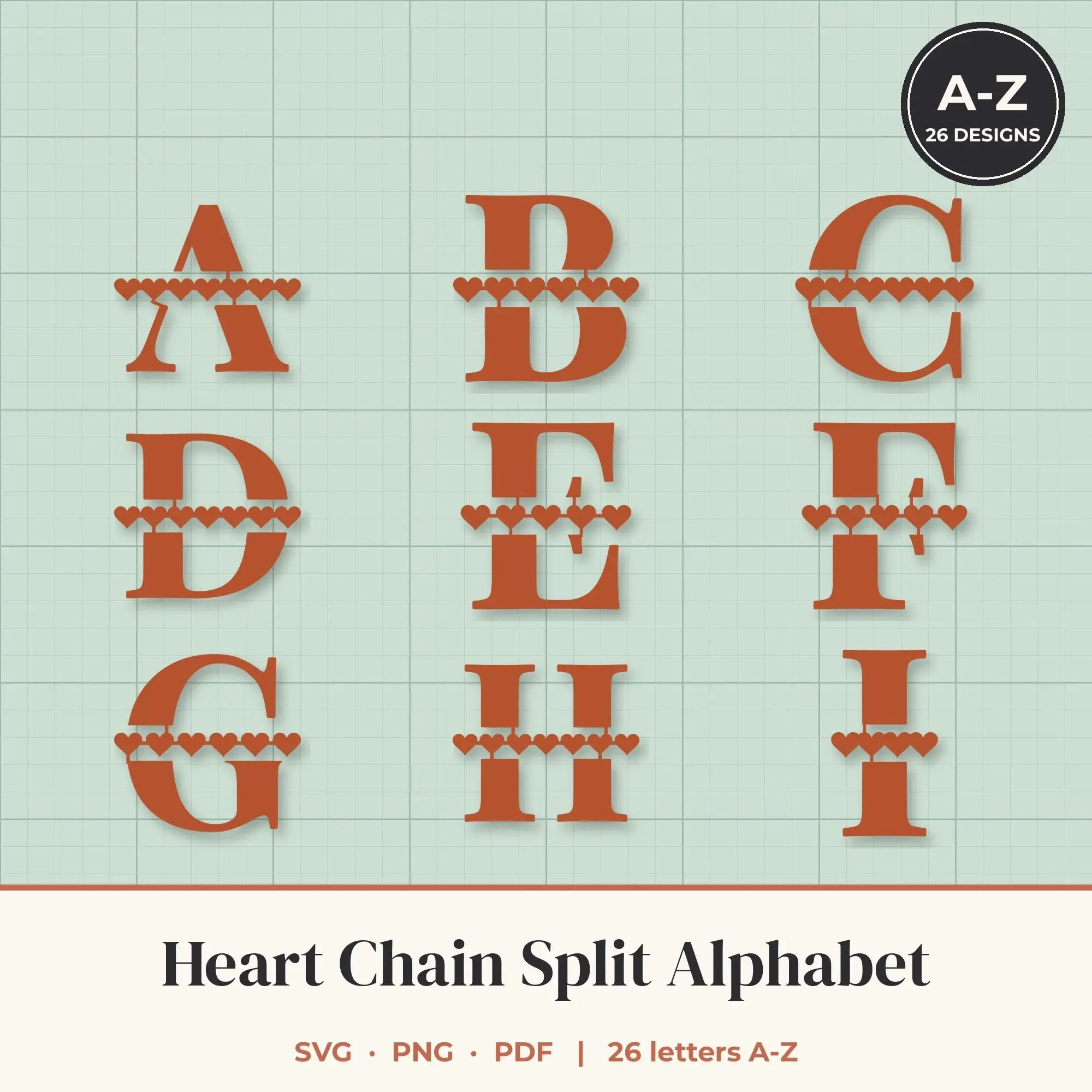 Heart Chain Split Letter Alphabet SVG Bundle - Chunky Serif A to Z preview