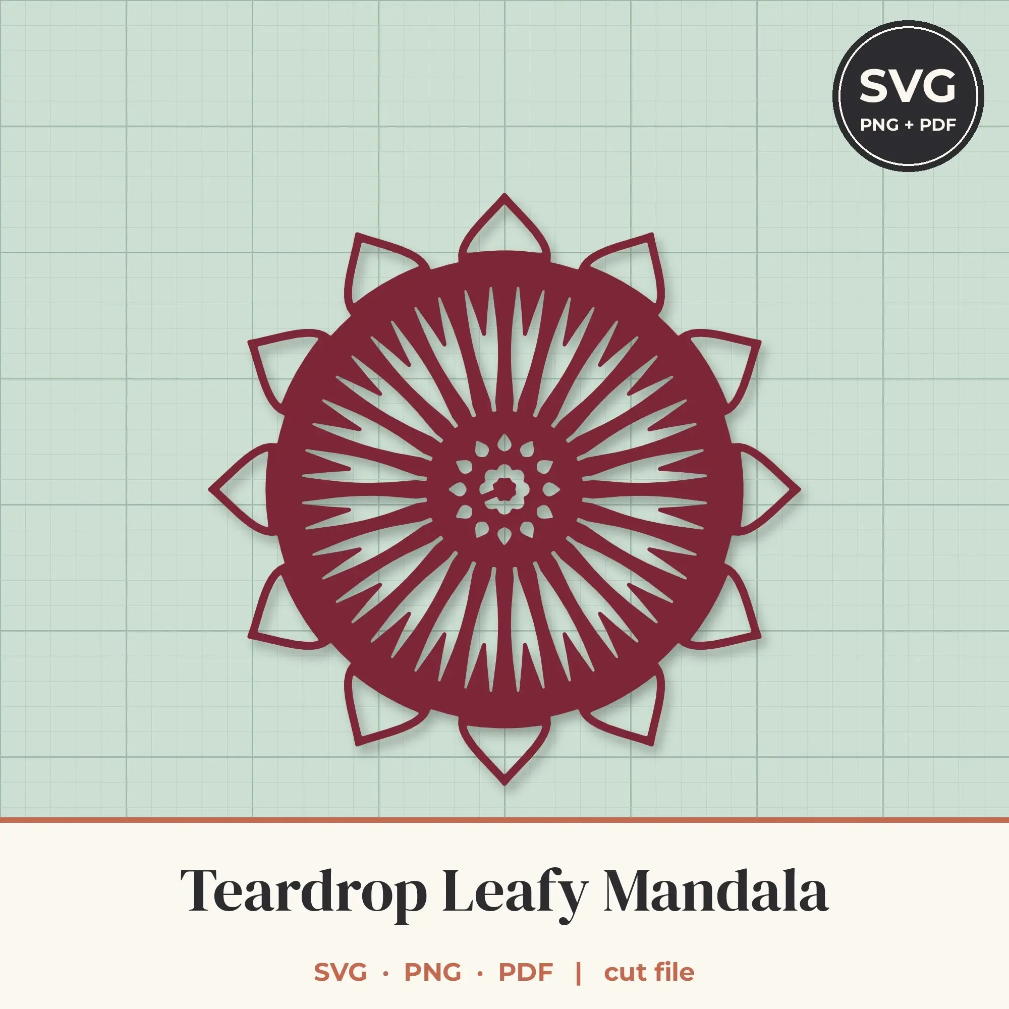 Teardrop Leafy Mandala SVG - 12-Fold Cut File preview