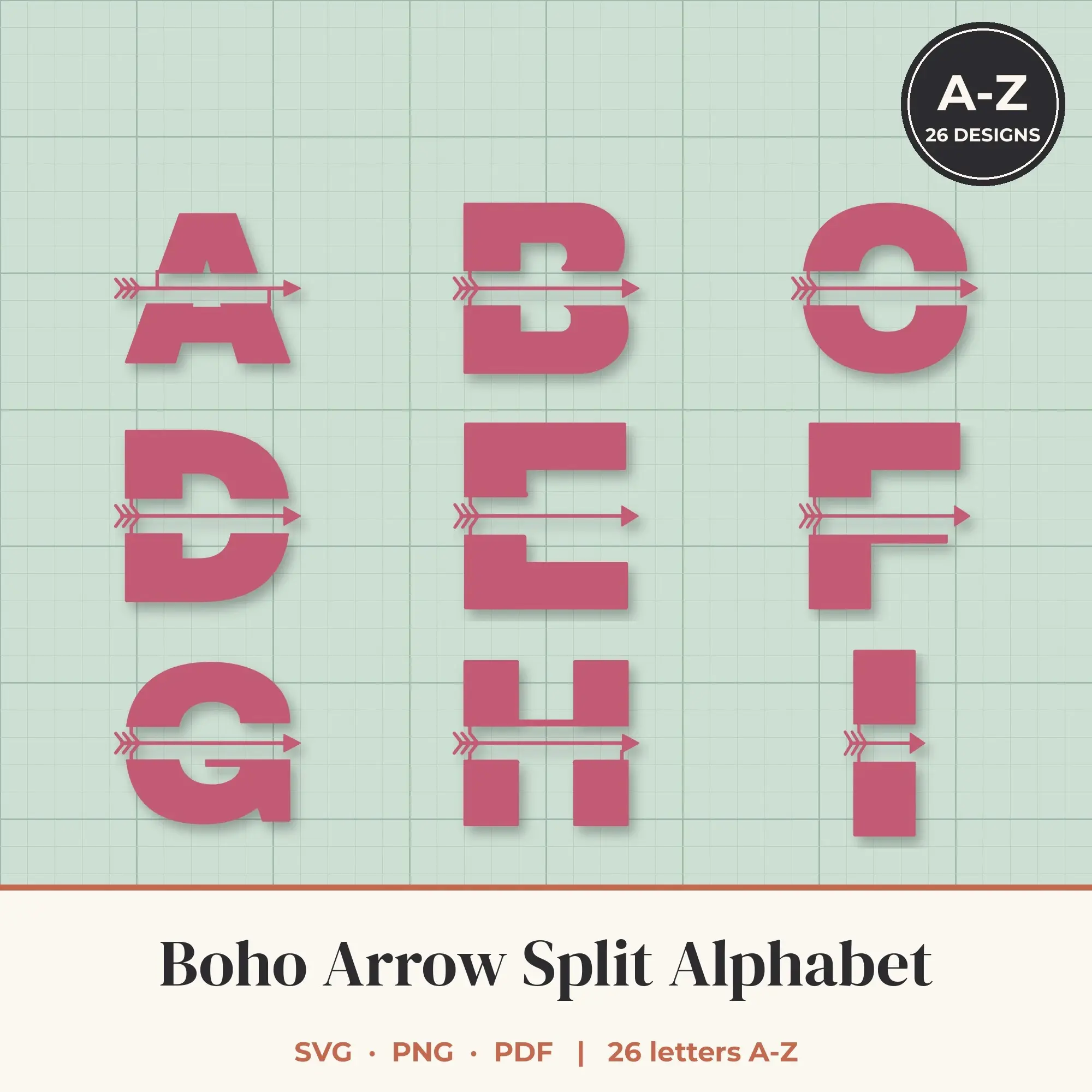Boho Arrow Split Letter Alphabet SVG Bundle - Bold Block A to Z preview