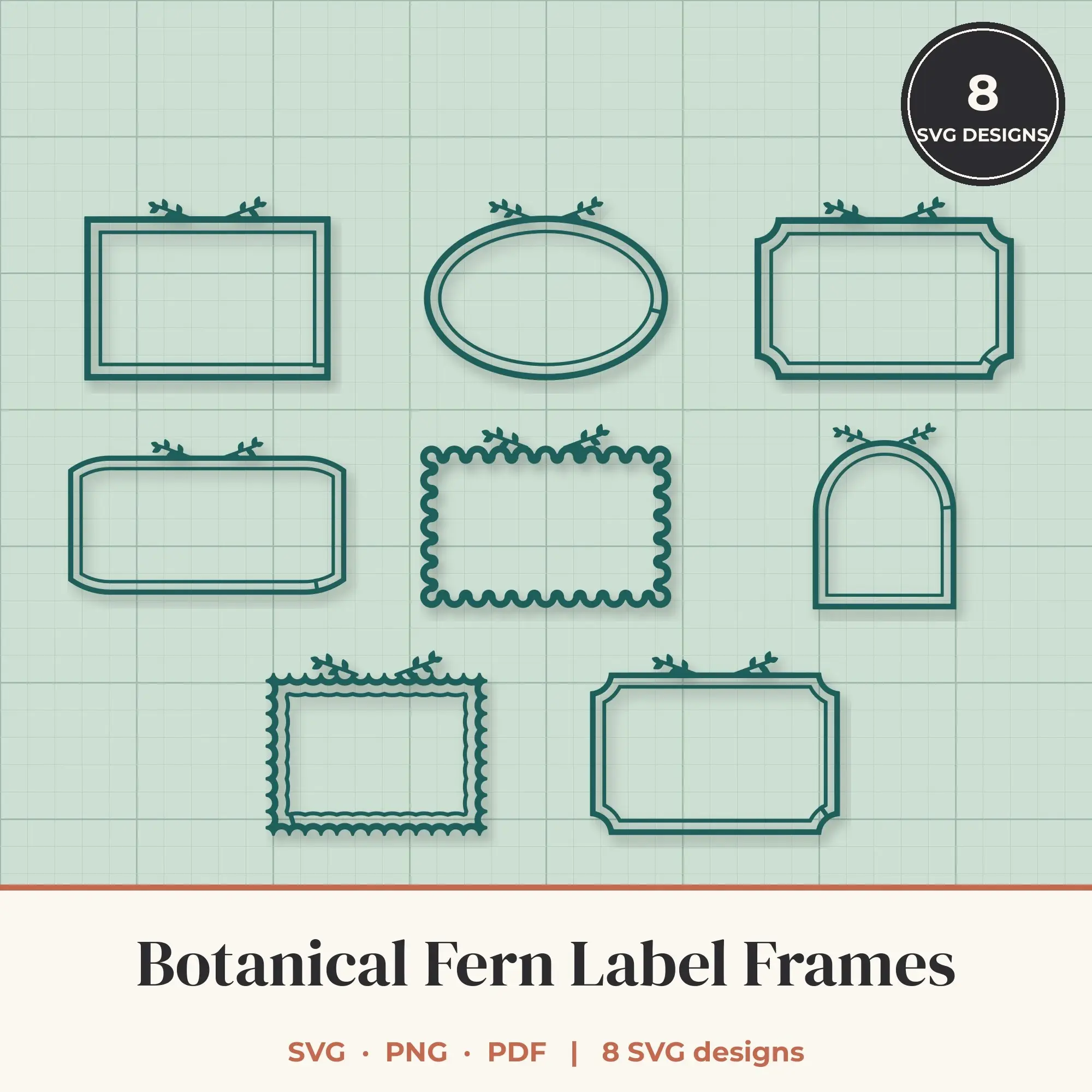 Botanical Fern Frame SVG Bundle - 8 Label Frames preview